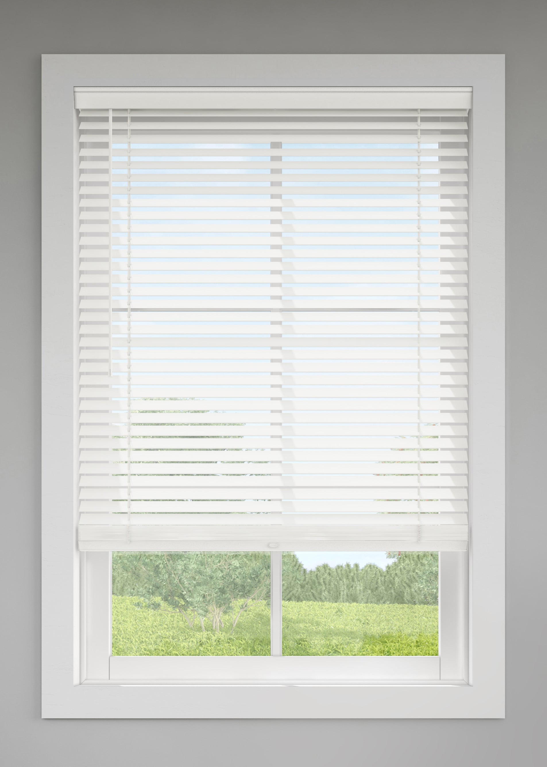 LEVOLOR Trim+Go 2-in Slat Width 35-in x 64-in Cordless White Faux Wood Room  Darkening Horizontal Blinds in the Blinds department at