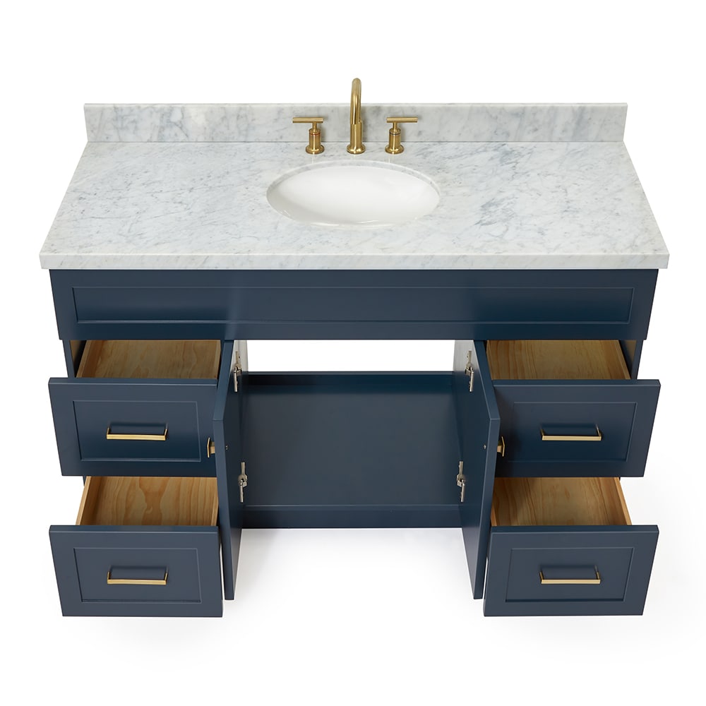 Midnight Blue Freestanding Single Sink Vanity with White Marble Top