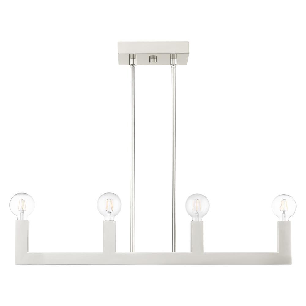 Sleek Minimalist Brushed Nickel & Crystal 4-Light Linear Chandelier