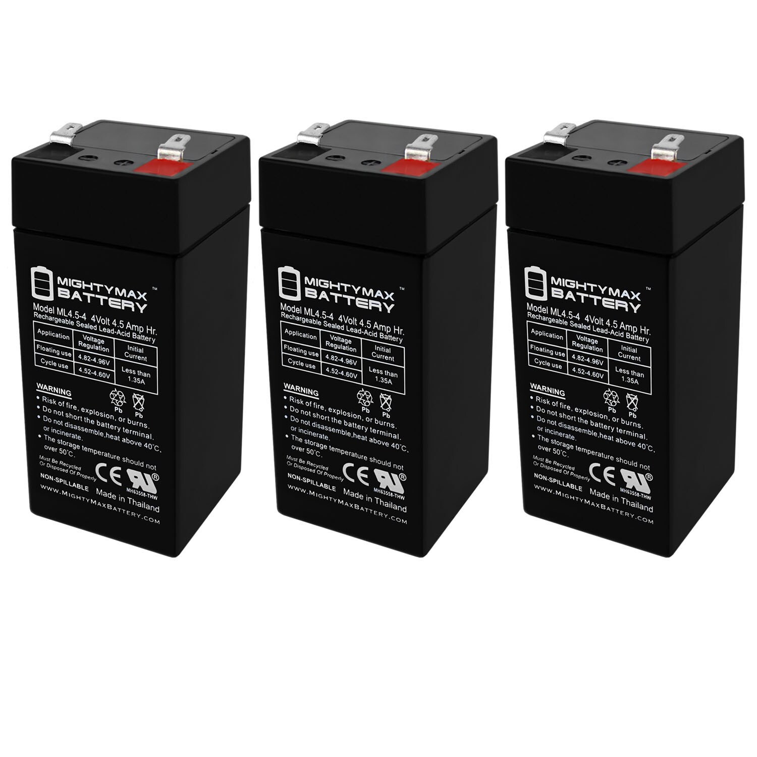 Mighty Max Battery MAX3486906 4 V 4.5 Ah Sealed Lead Acid for Fi-Shock ESP2M Rechargeable Sealed lead acid 445 Backup power Batteries 3 -Pack