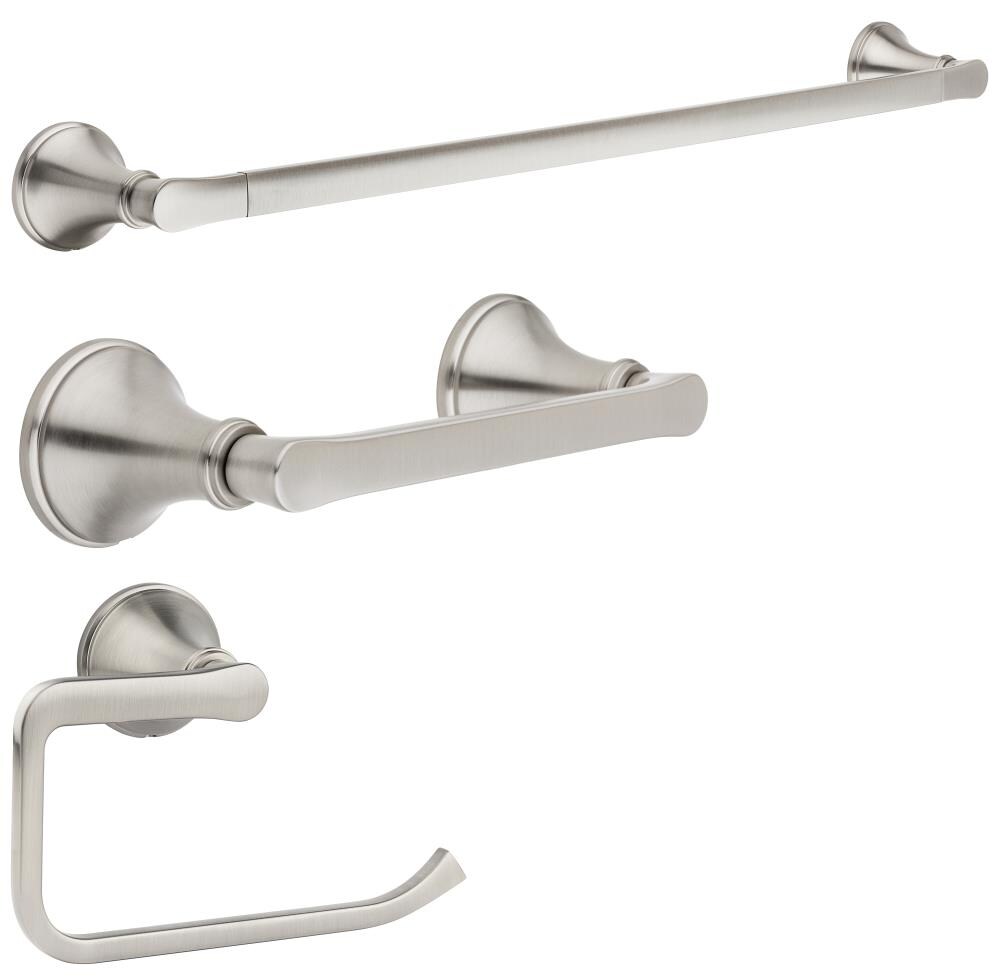 Pfister 3 Piece Auden Spot Defense Brushed Nickel Decorative Bathroom Hardware Set with Towel Bar Toilet Paper Holder and Towel Ring