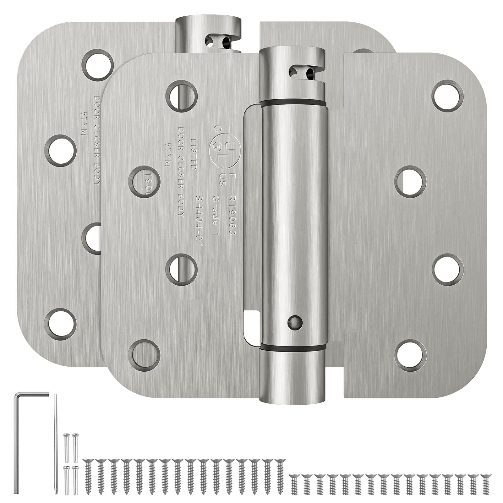 Phyfalip  Self Closing Spring Loaded Hinges 4 Inch Adjustable Tension for Garage Front Back Door UL Listed Left and Right Hand 5 8 Radius Corners