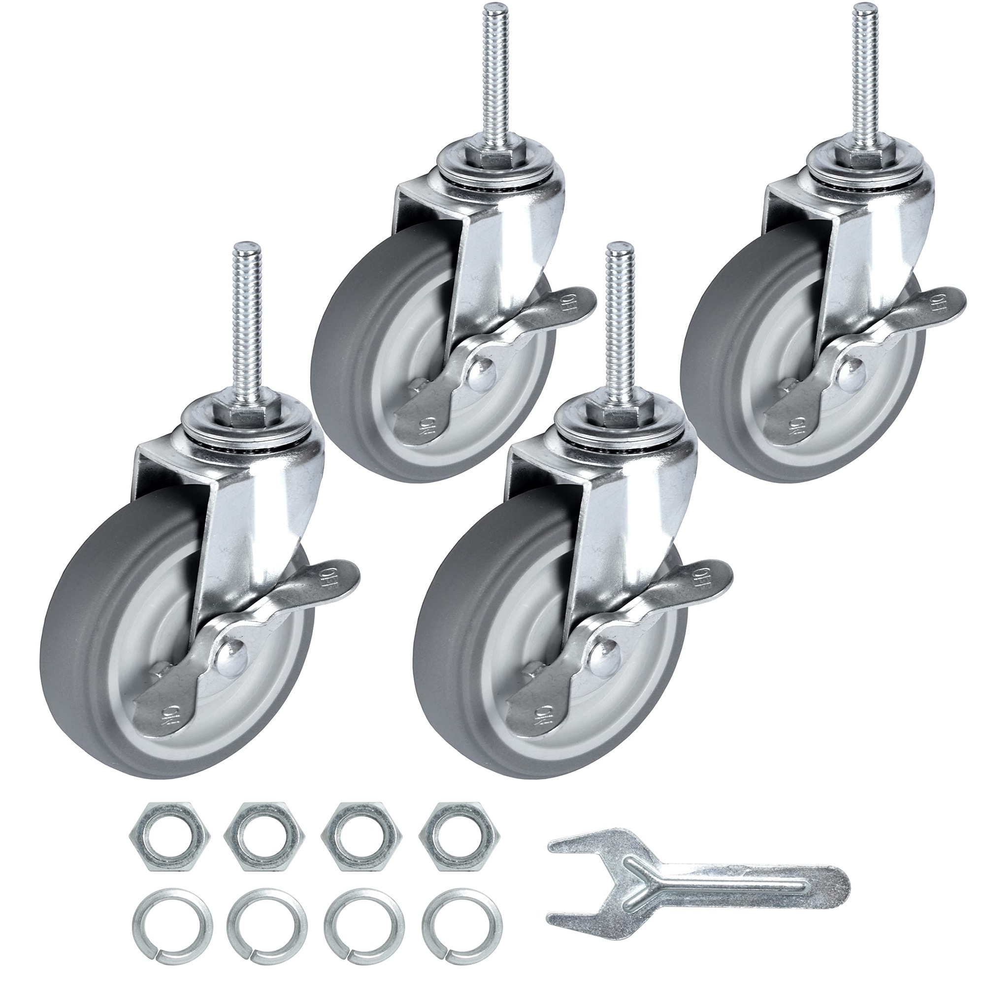 Etokfoks  4 Pack Gray 3 in Swivel Caster Wheels Rubber Steel Locking Load Capacity 720 lb Home Use