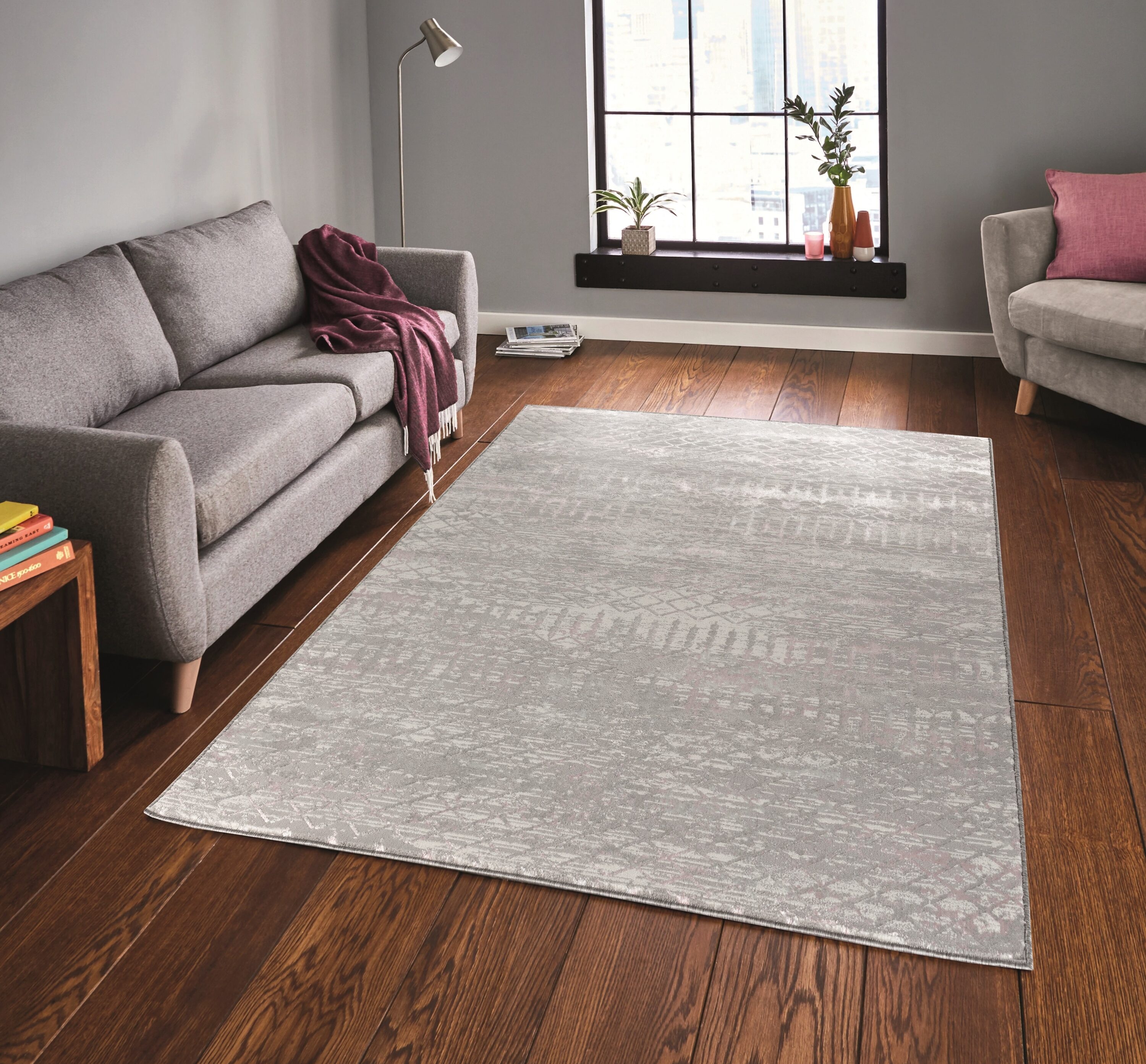 MDA Rugs MZ0858 Maz 5 x 7 (ft) Polyester Gray and Rose Rectangular Indoor Geometric Area rug