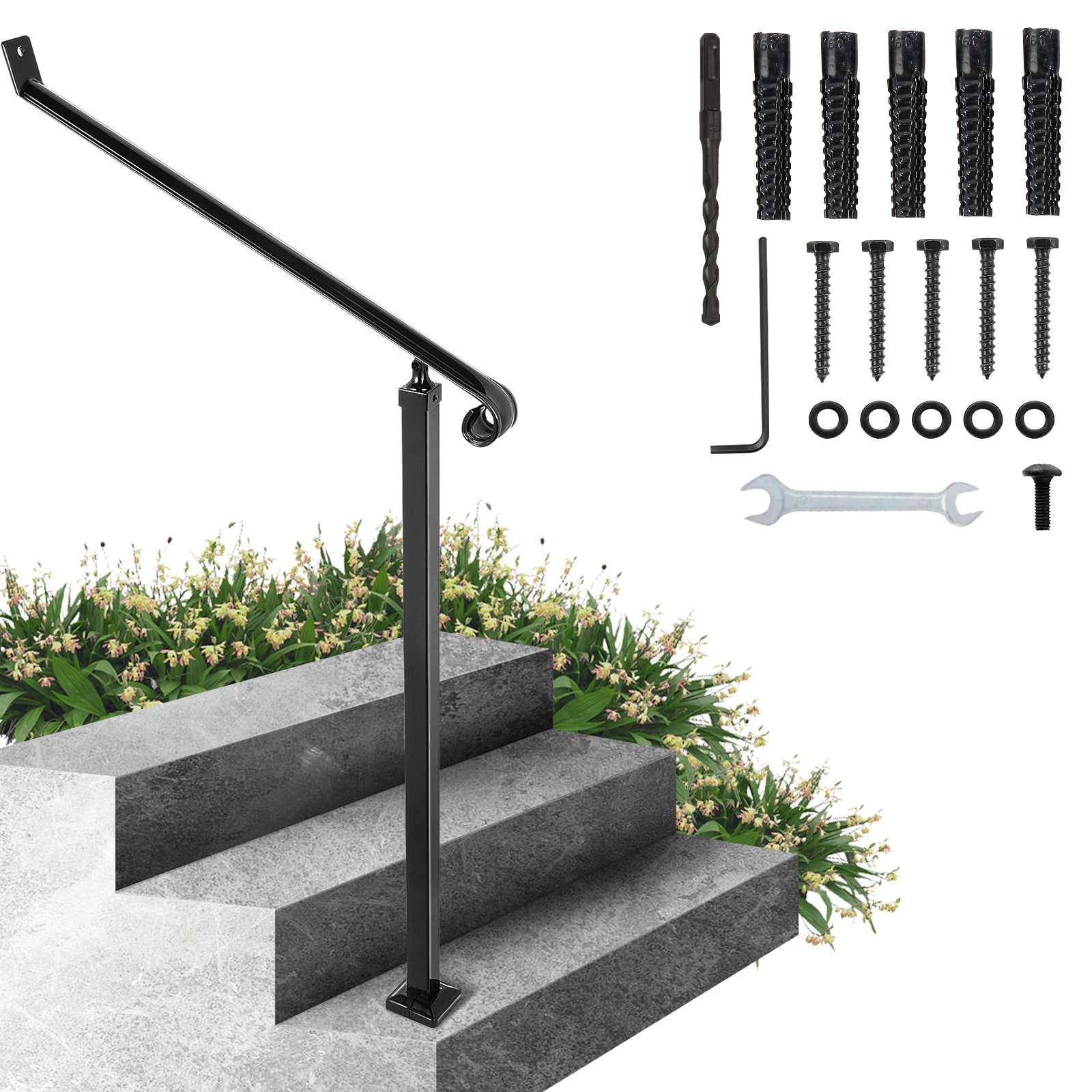 LUXEYARD Handrails for Outdoor Steps 2-3 Step Railings Wrought Iron ...