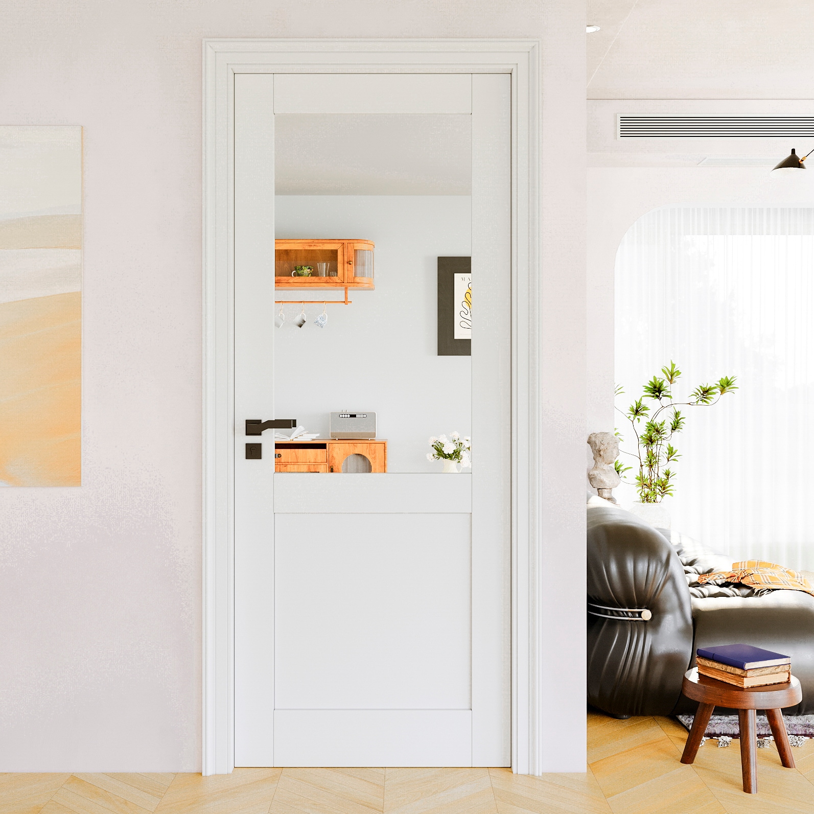 JUJUBON IN-SLABHMG32 Traditional  32-in x 80-in White Mirror/Panel Mirrored glass Smooth Solid core Prefinished MDF Slab Door