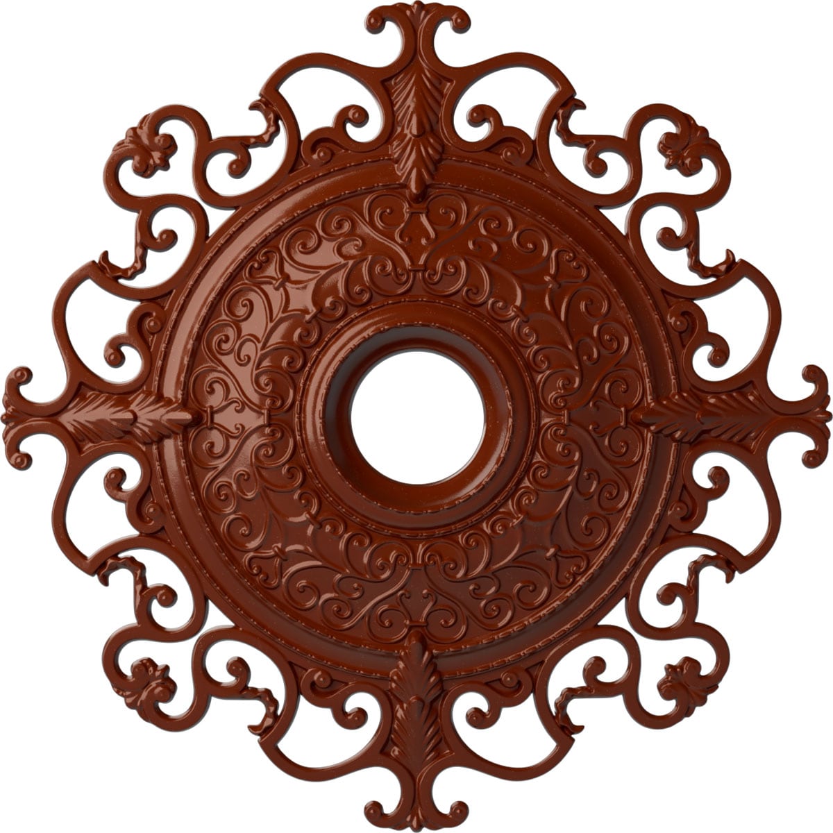 Ekena Millwork CM38OLFIF Orleans 38.375-in W x 38.375-in L Painted Firebrick Polyurethane Whole Ceiling Medallion