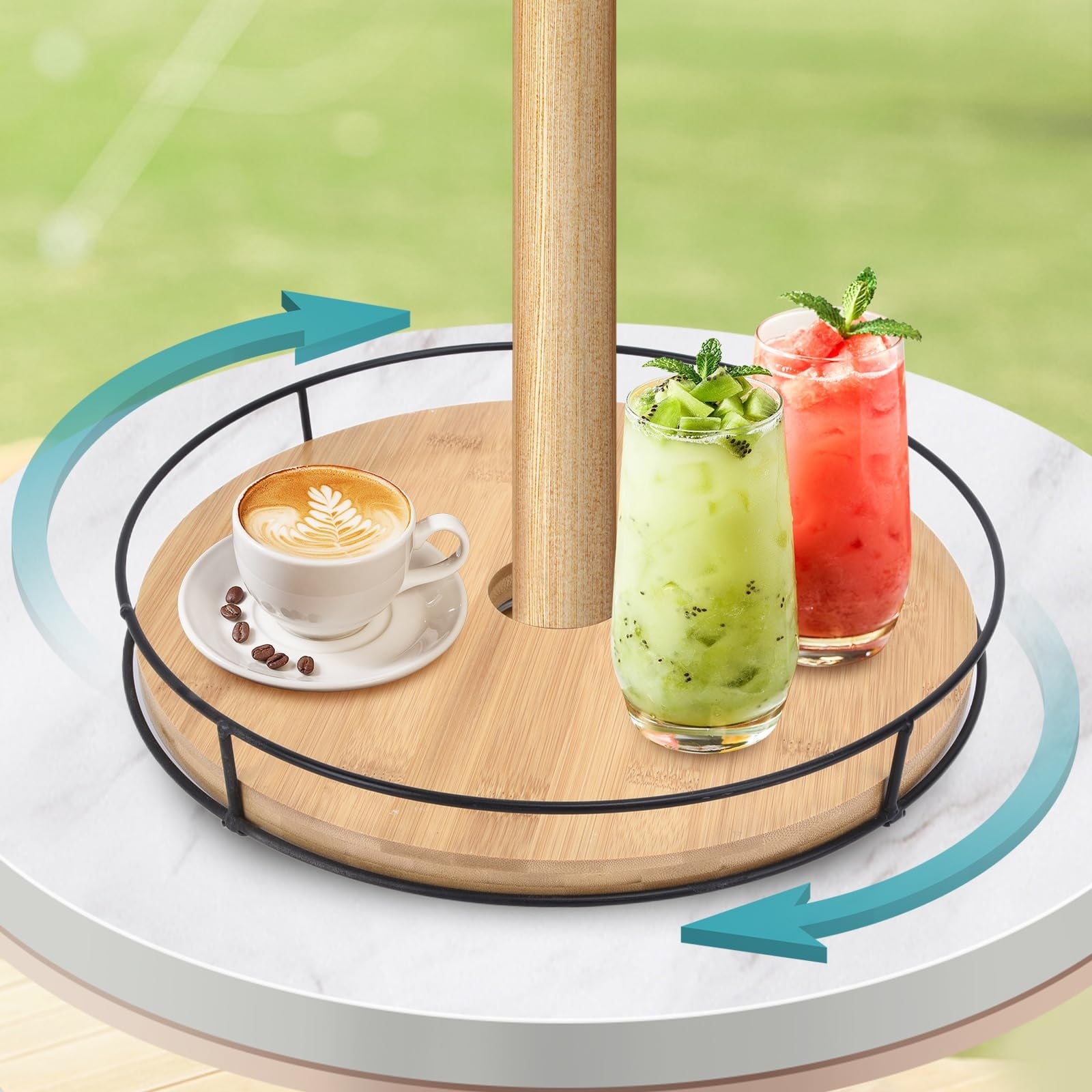 acrylic lazy susan for patio table with umbrella Adrinfly 12 inch Lazy Susan with Umbrella Hole for Outdoor Patio Table 360  Degree Rotating Wood Turntable with Raised Iron Edges 1 Piece Organizer in  the Patio Umbrella Accessories department at Lowes.com