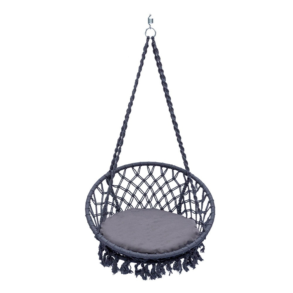 Sol Living EN-OL-MC04-1 Bahia Macrame Hammock Chair Grey Rope Hammock