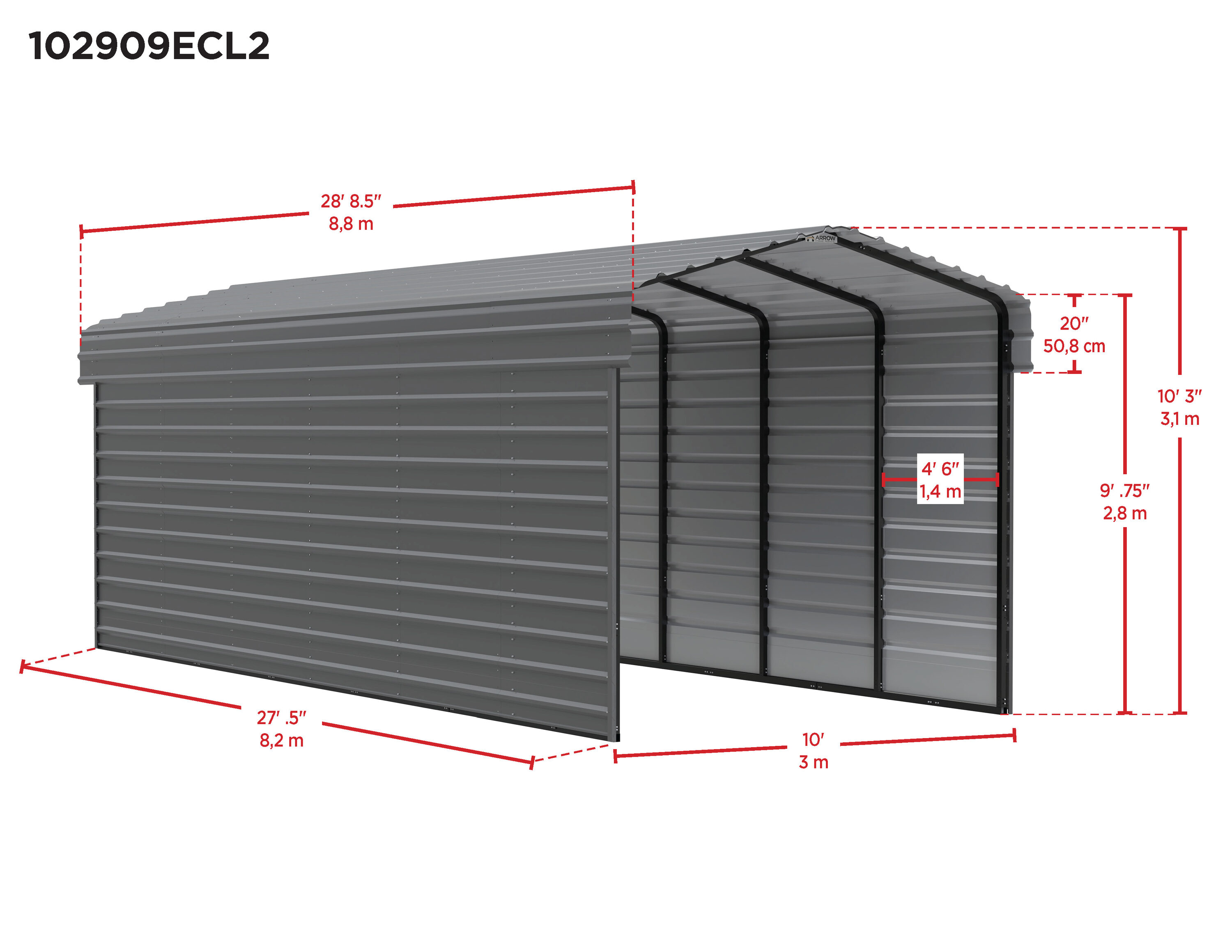 Arrow CPH102909ECL2 Carport-Covers - View #3