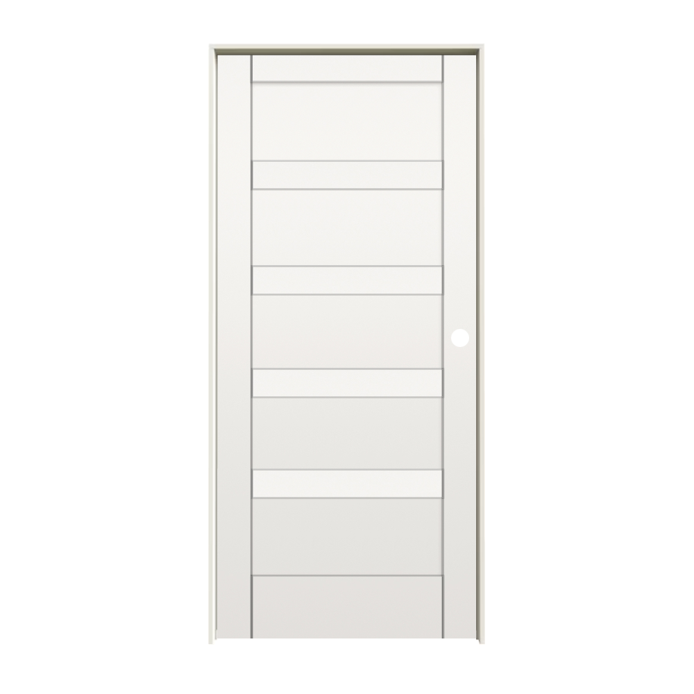 RELIABILT 10129742 24-in x 96-in primed Solid core 5-panel equal Left hand Smooth Primed MDF Flat Jamb Single Prehung Interior Door
