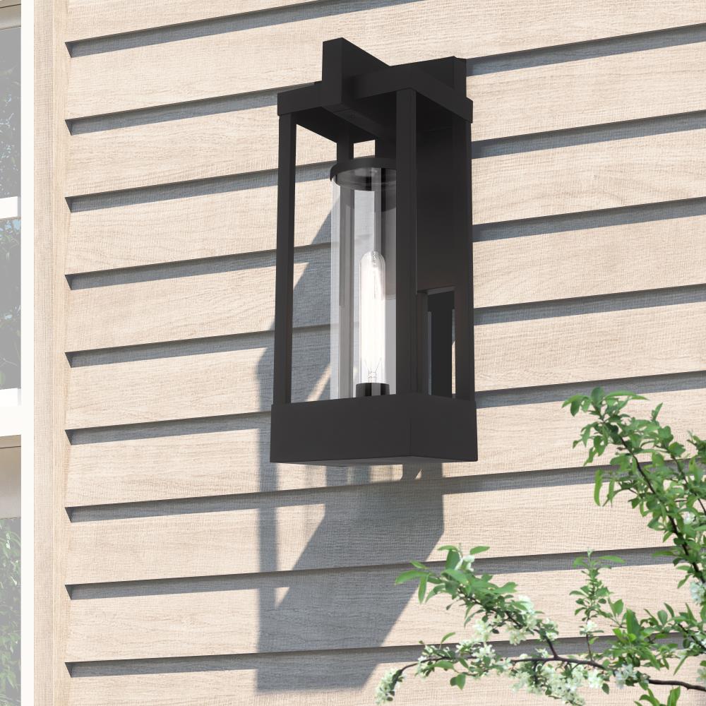 Black Solid Brass Outdoor Wall Lantern with Clear Glass Shade