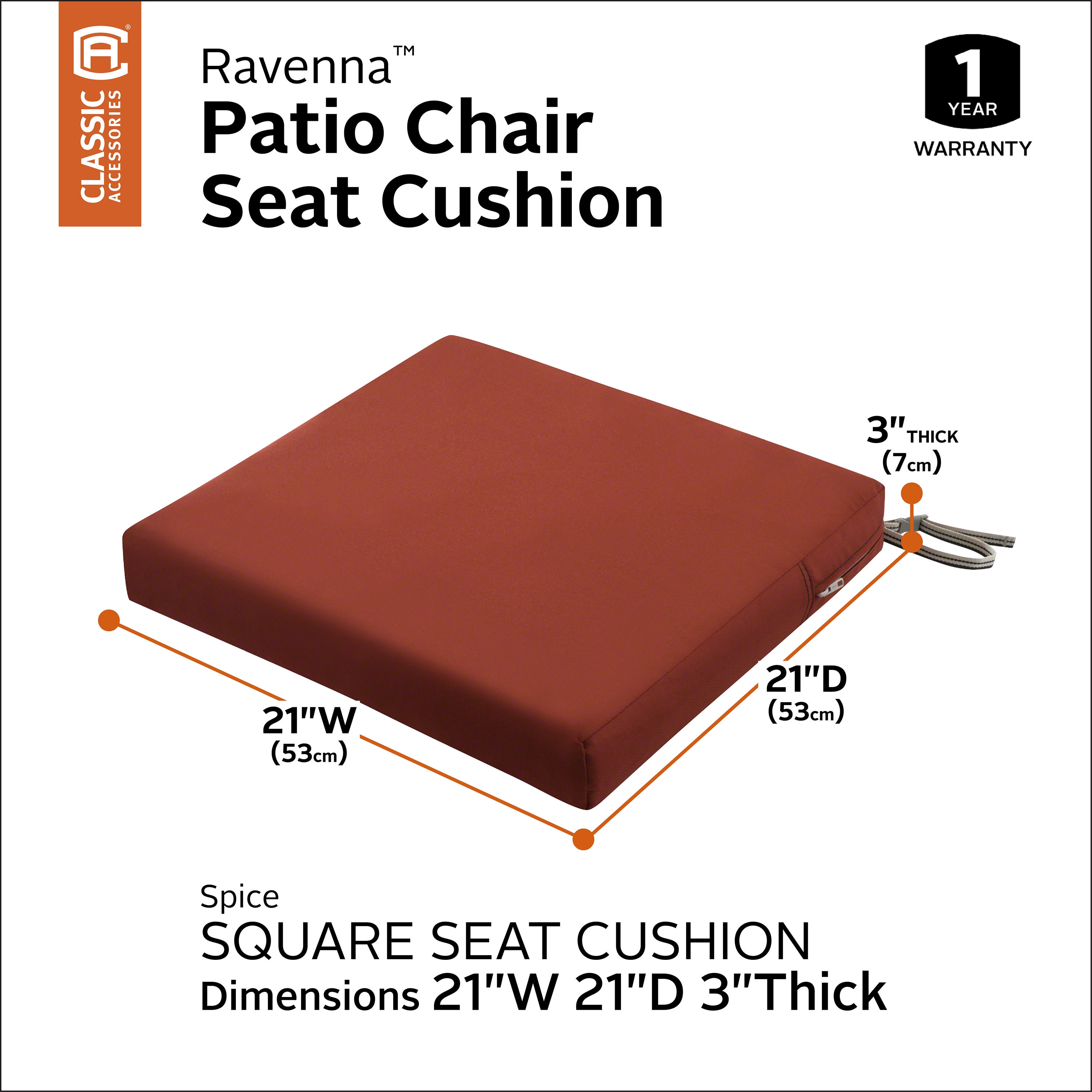 Spice Square 21" Patio Chair Cushion with Water-Repellent Fabric