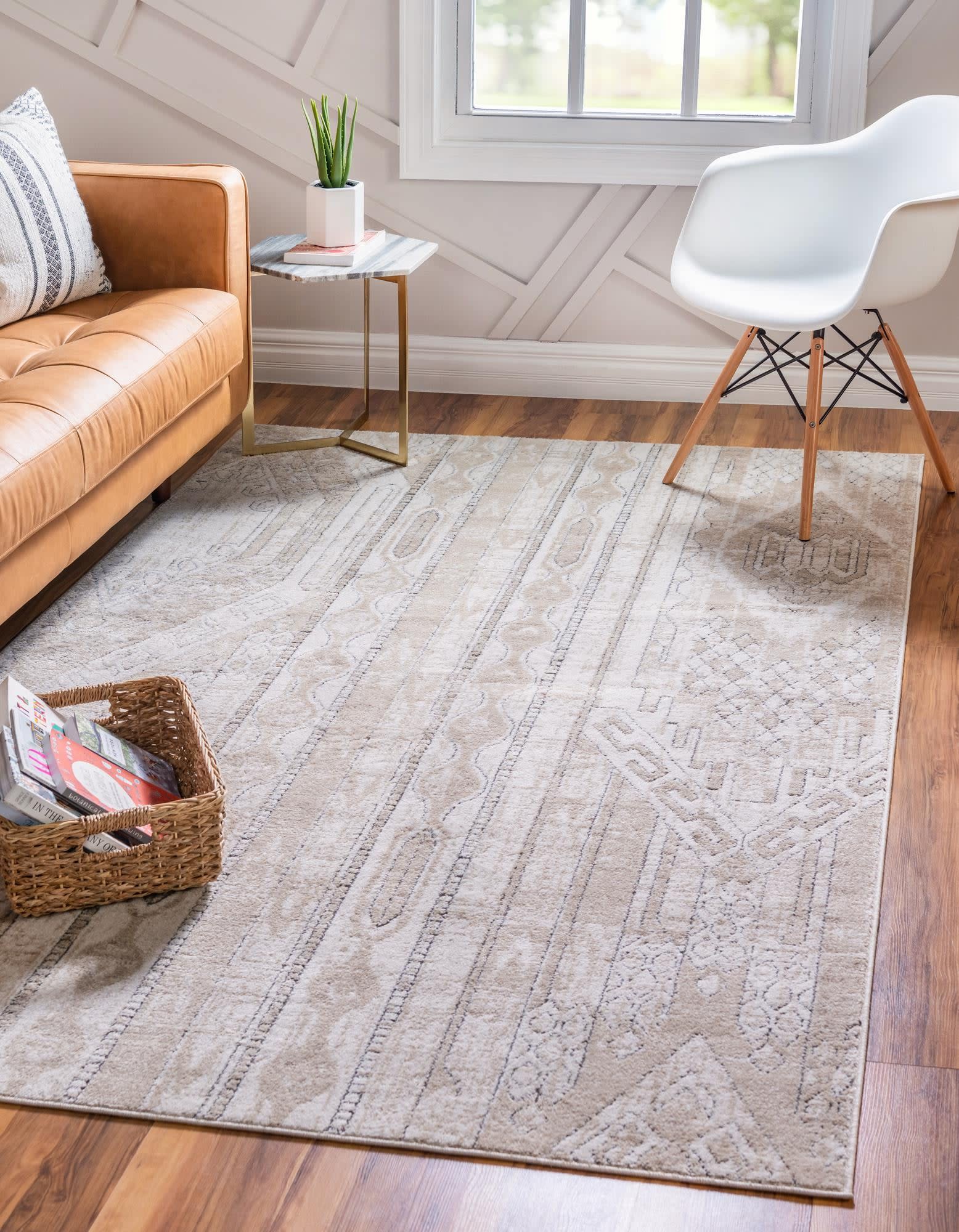 Unique Loom 3147138 Portland 5 x 8 (ft) Loomed Polypropylene Ivory Rectangular Indoor Stripe Area rug