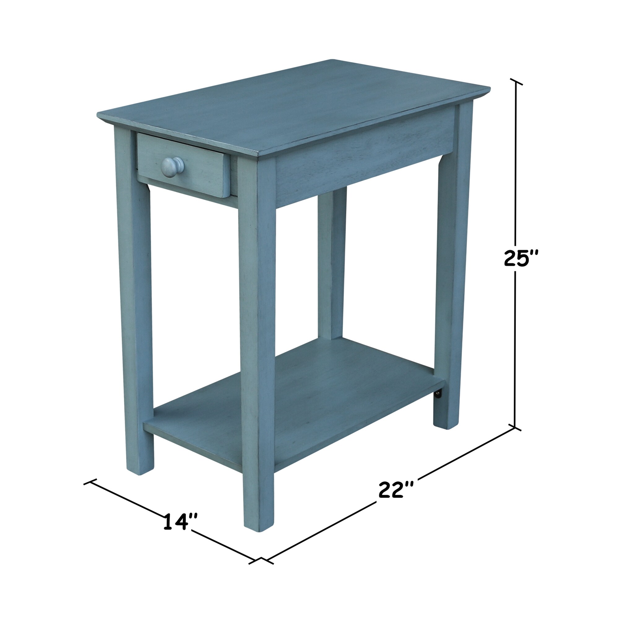 Ocean Blue Traditional Elegant Solid Parawood End Table with Storage