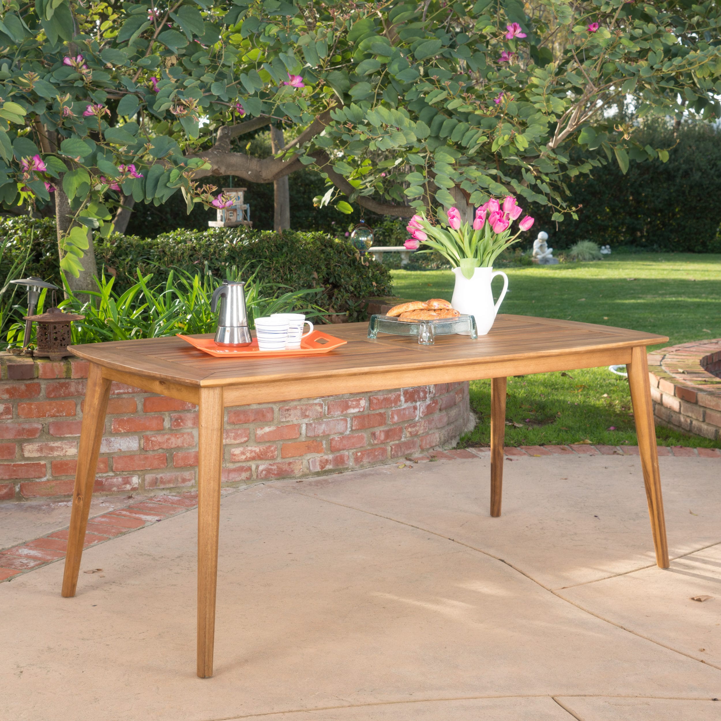 Natural Acacia Wood Outdoor Rectangle Dining Table