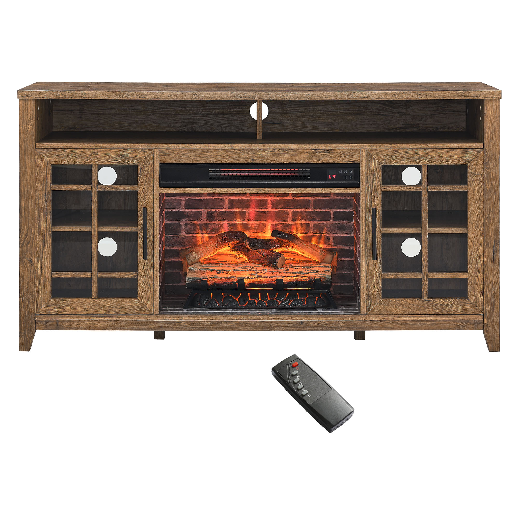 Clihome CL-CB72634 55-Inches W Brown TV Stand with Infrared quartz Flat wall Electric Fireplace with Remote Control Included