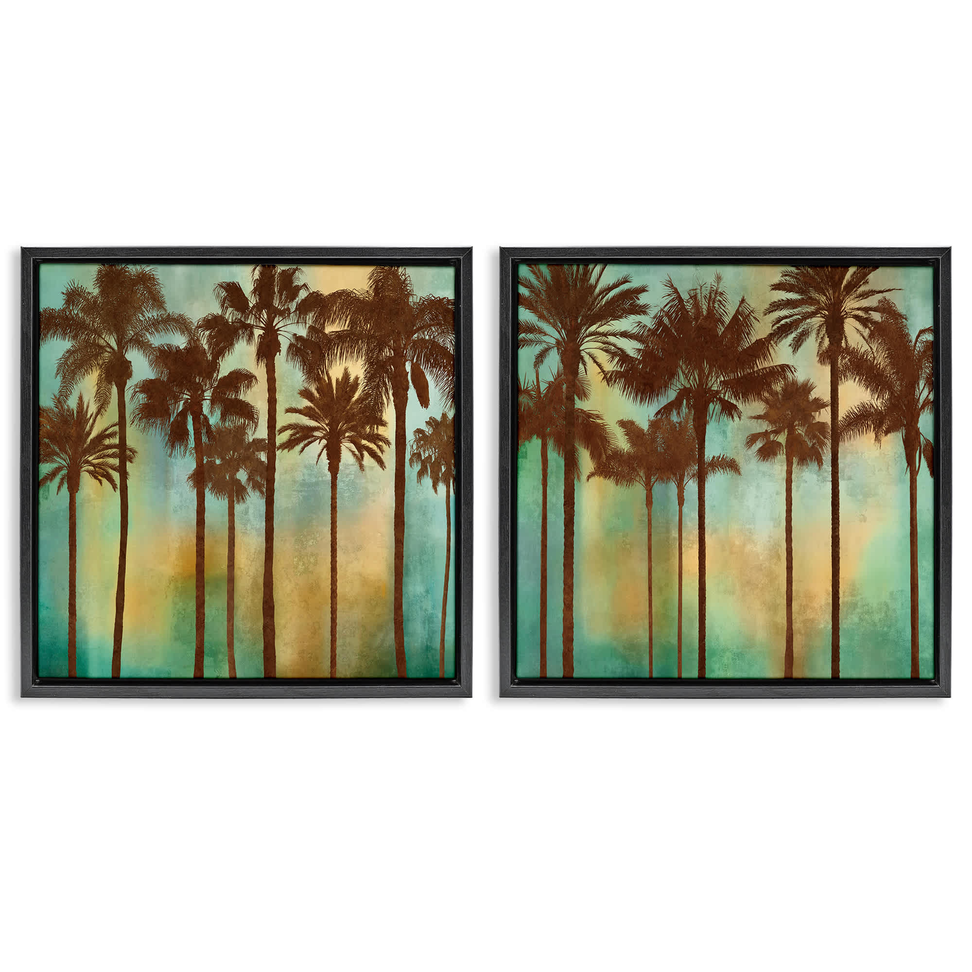 Stupell Industries B2-788-FFB-2PC-24X24 Palms on Blue and Orange 2 Piece Black Framed Floater Canvas Set By John Seba 25 x 25