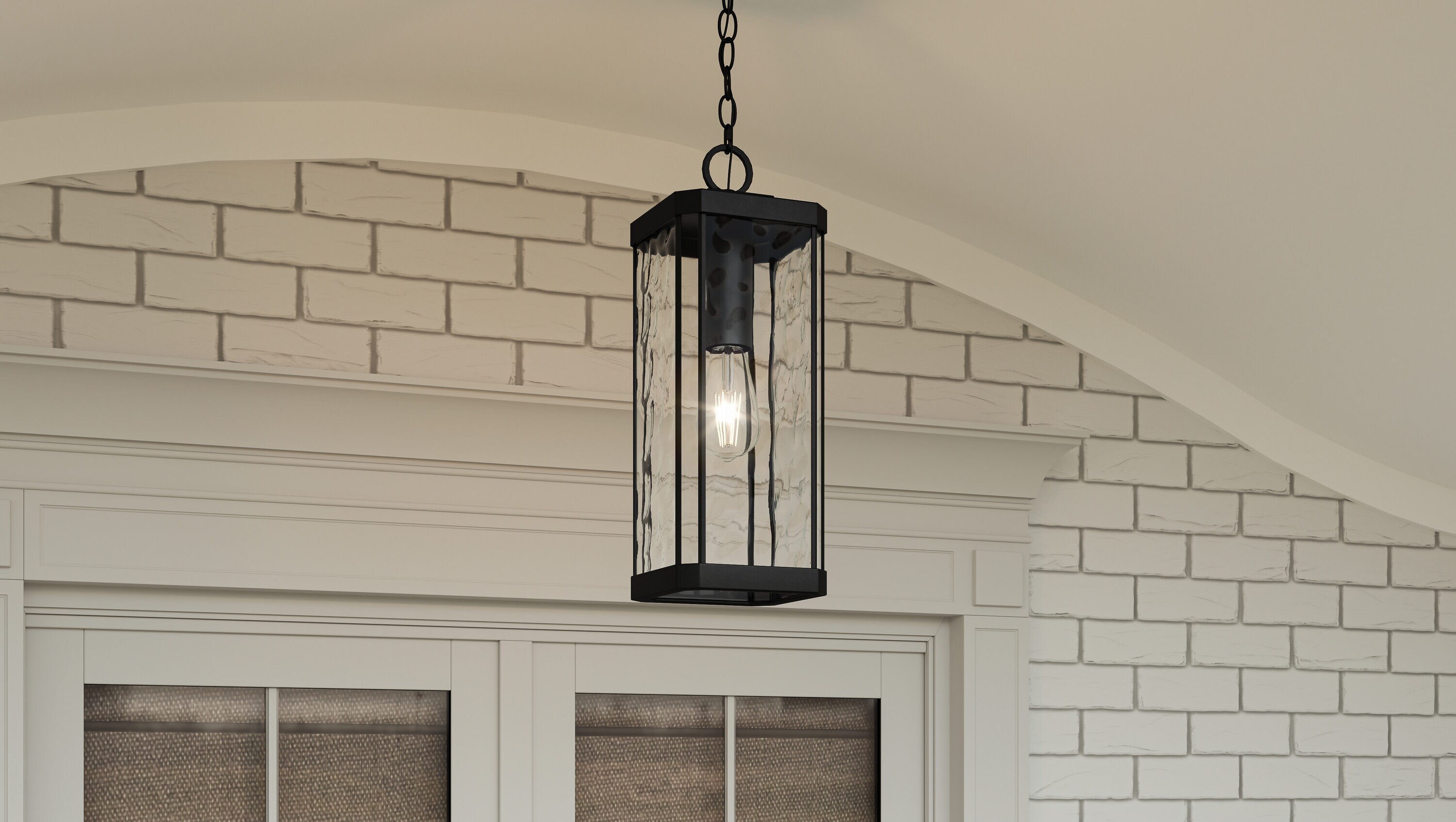 Quoizel Balchier Matte Black Transitional Textured Glass Lantern Mini Outdoor Hanging Pendant