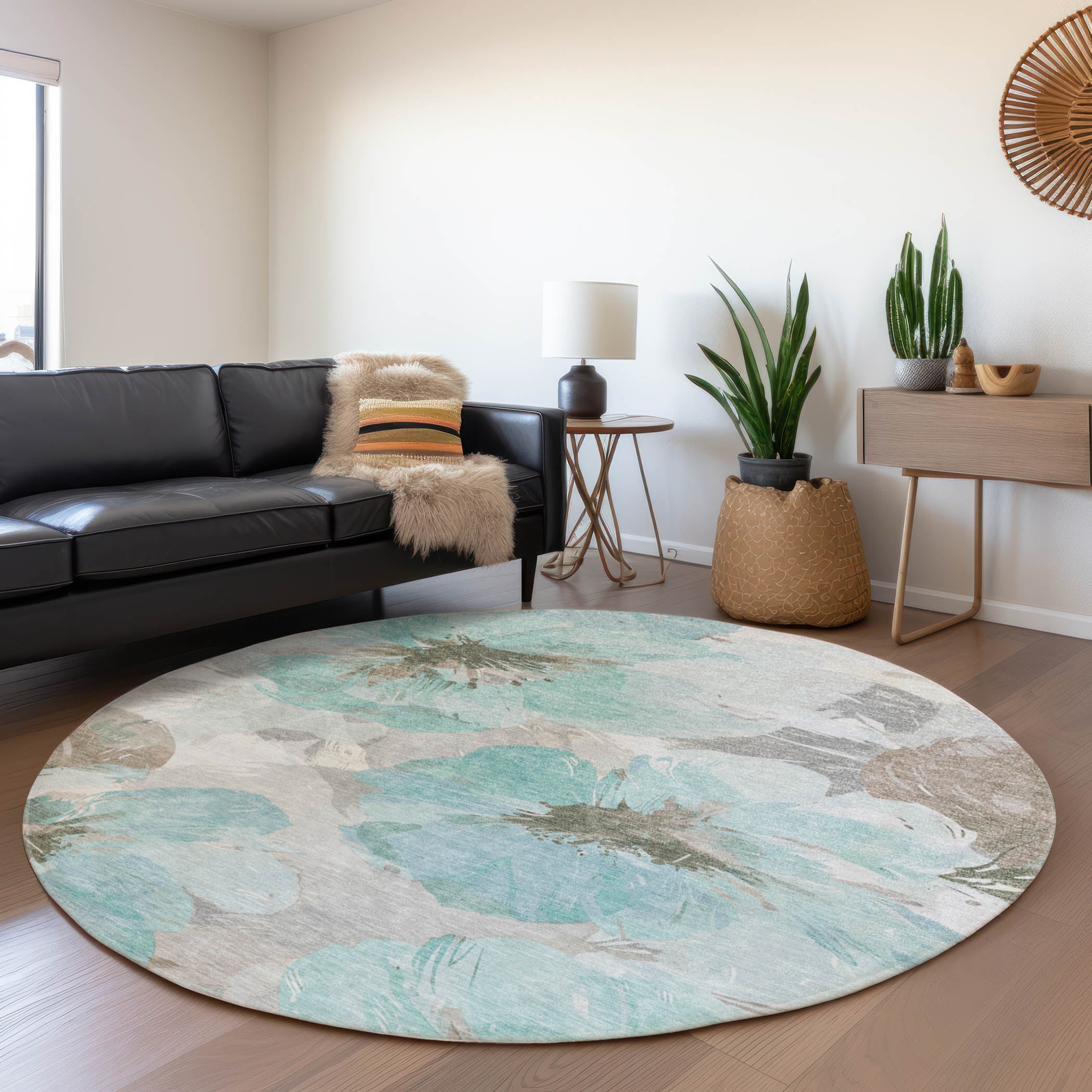 Addison Rugs ACN1558TE8RO Chantille ACN1558TE 8 x 8 (ft) Polyester Teal Round Indoor/Outdoor Geometric Machine washable Area rug