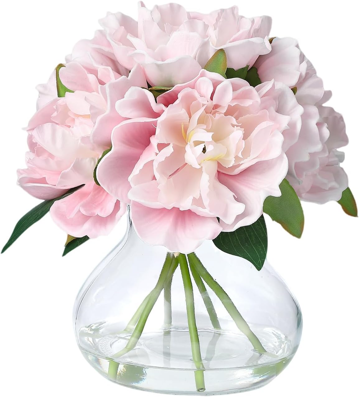 GAOMON Pink PU Silk Peony in Glass Vase with Faux Water for Home Office Wedding Decor