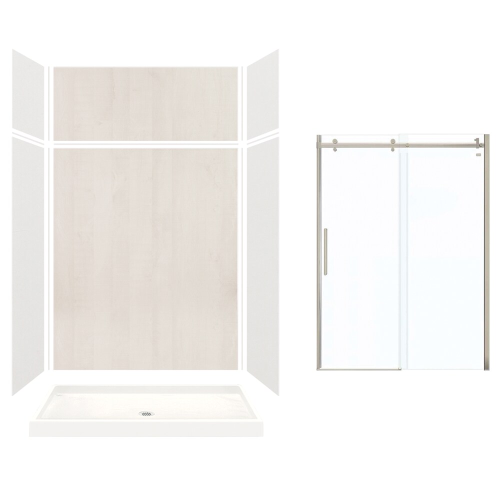Transolid KSX603296-8997N-3945 Expressions Grey/Bleached Oak 8-Piece 32-in x 60-in x 96-in Base/Wall/Door Rectangular Alcove Shower Kit (Center Drain) Drain Included