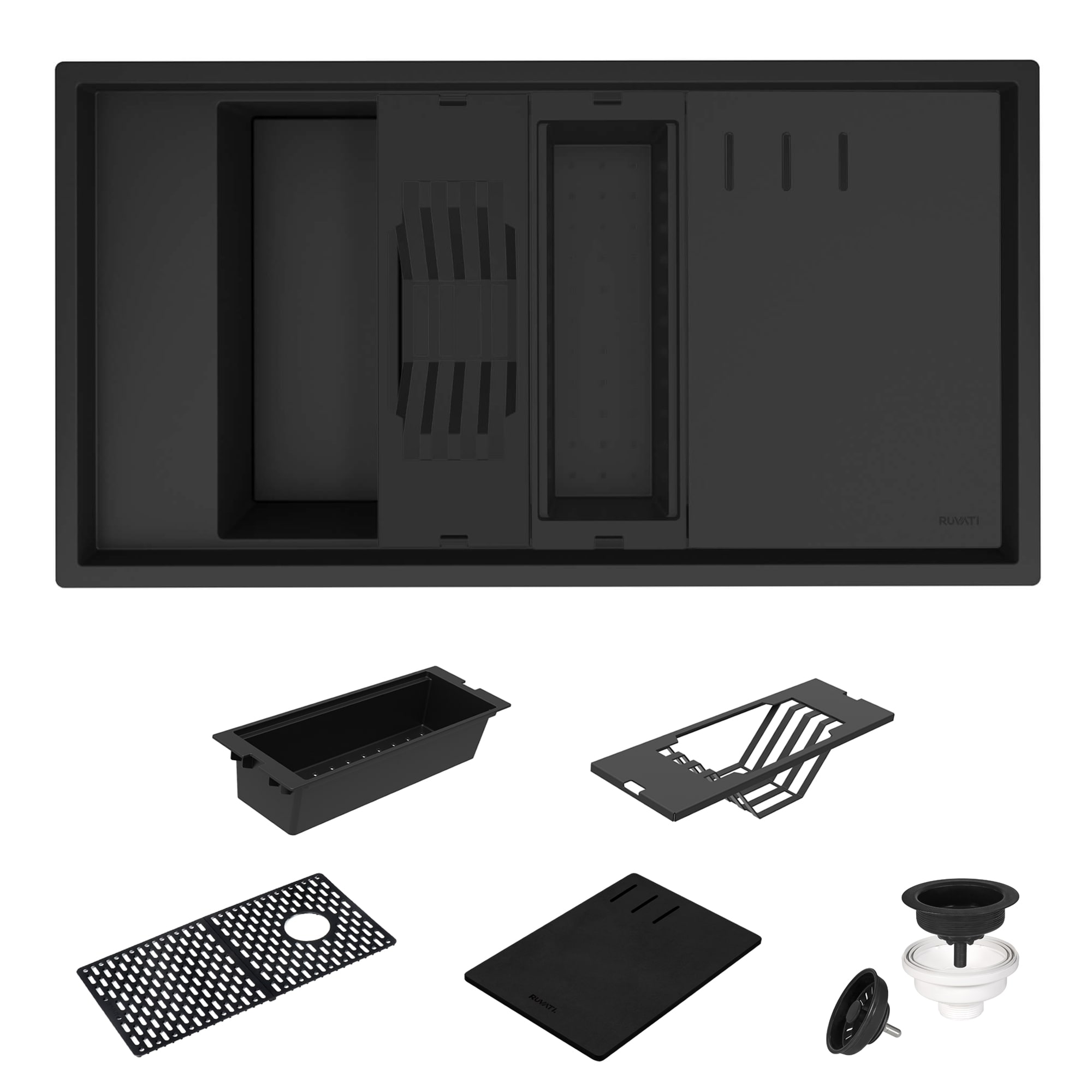 Black Granite Composite Drop-In Kitchen Sink with Drainboard