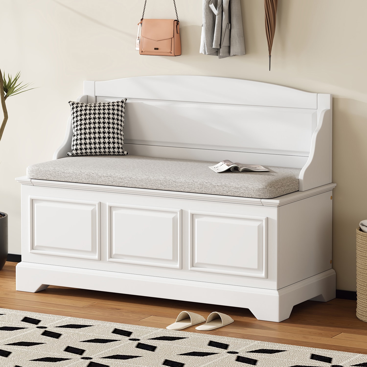LUCKY ONE MO-OR9586A Modern White Storage Bench with Storage 41.7-in x 17.3-in x 17.9-in