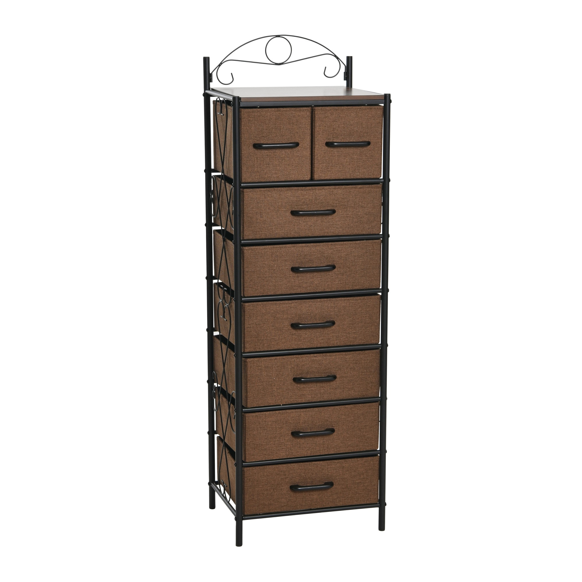 Household Essentials HH8406-1 Victoria Dresser Tower Storage Organizer with 8 Brown Drawers Black Metal Frame and Mid Century Walnut Wood Grain Top