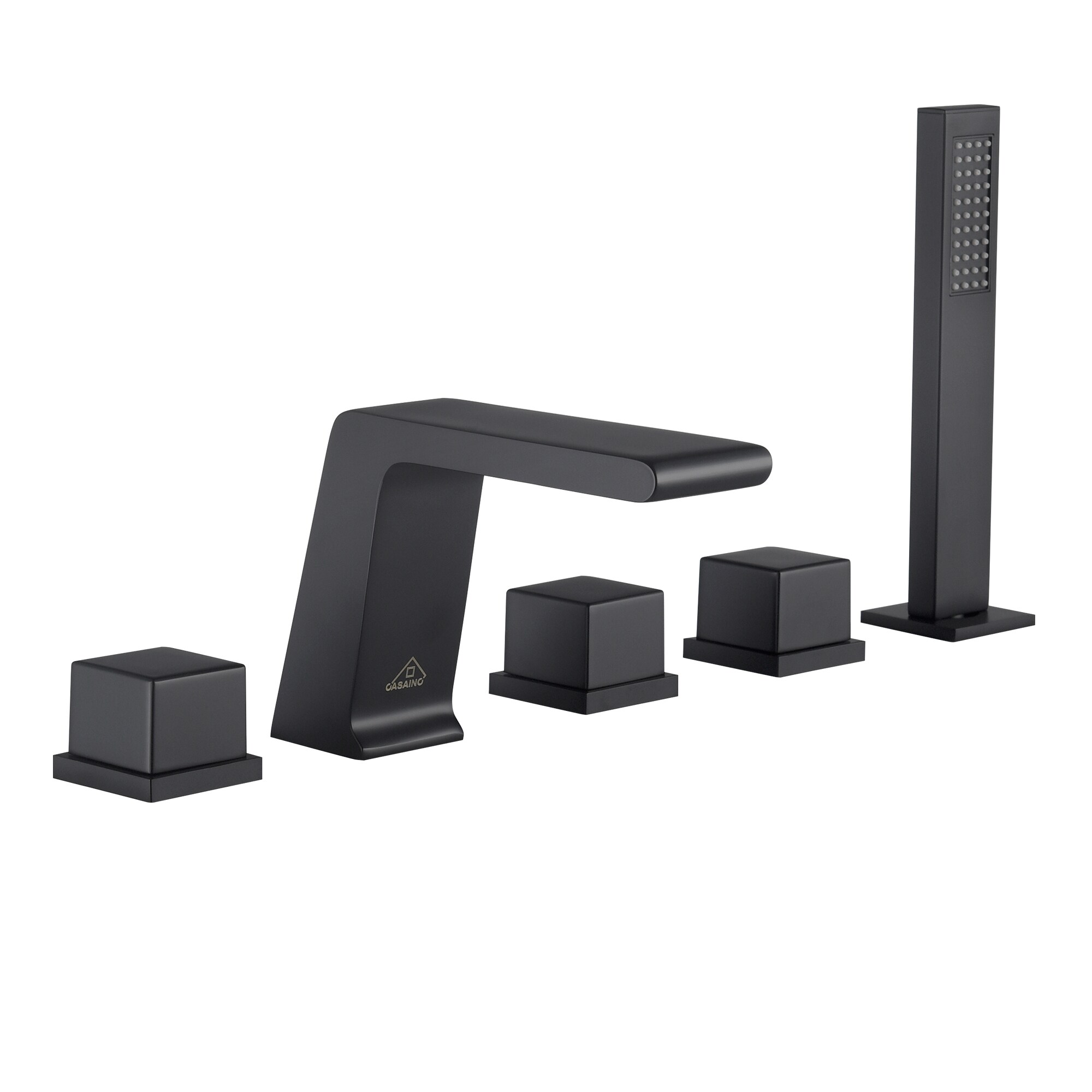CASAINC M5437-MB Black 3-handle Deck-mount Roman Low-arc Bathtub Faucet with Hand Shower ( Valve Included )