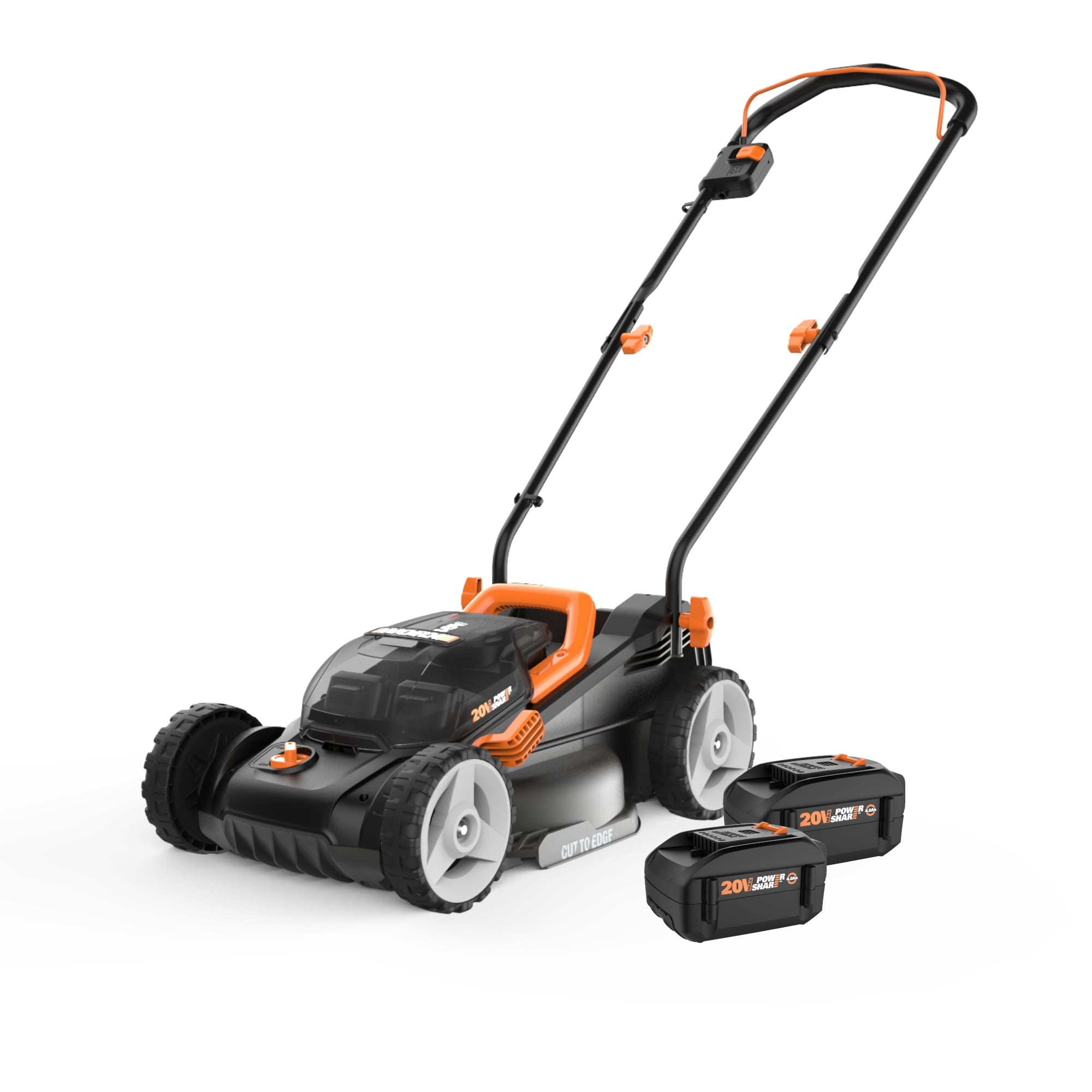 WORX WG779.1 Power Share 40-volt, 14-in Push Walk Mower with (2 x 20-volt) 4 Ah Batteries, Bagger Not Included