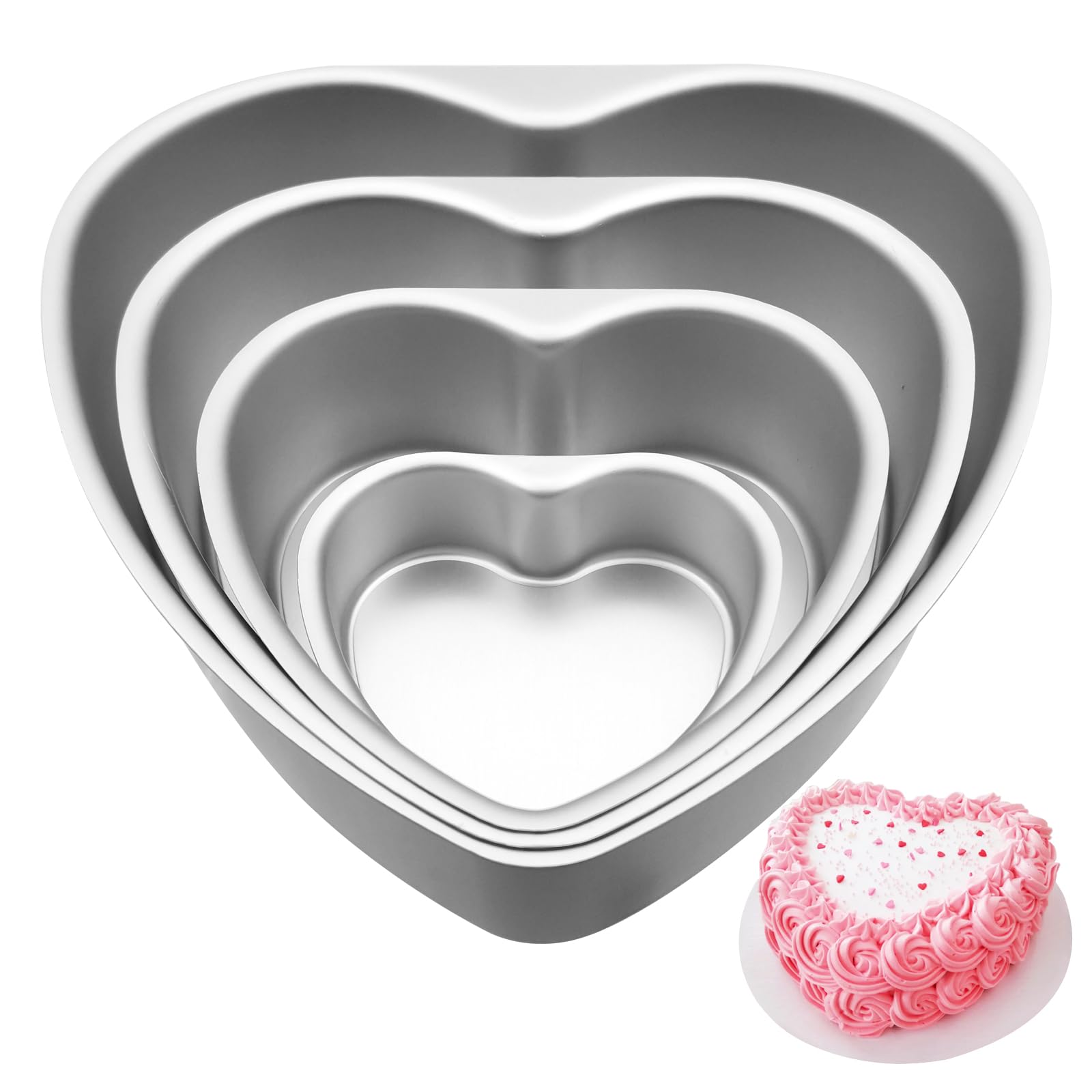 Yichuhaoxi  Heart Shaped Cake Pans Set of 4pcs Aluminum Nonstick Removable Bottom 4 Inch 6 Inch 8 Inch 10 Inch for Baking Cheesecake Mousse