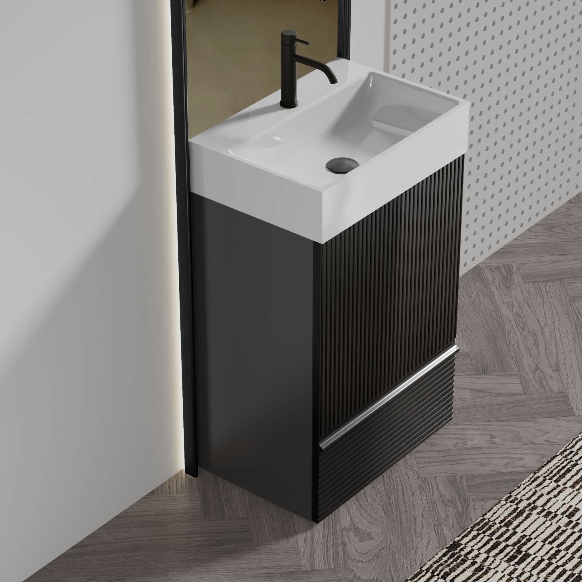 Roomfitters -  20-Inch Striped Matte Black Freestanding Bathroom Vanity Set with White Ceramic Si...