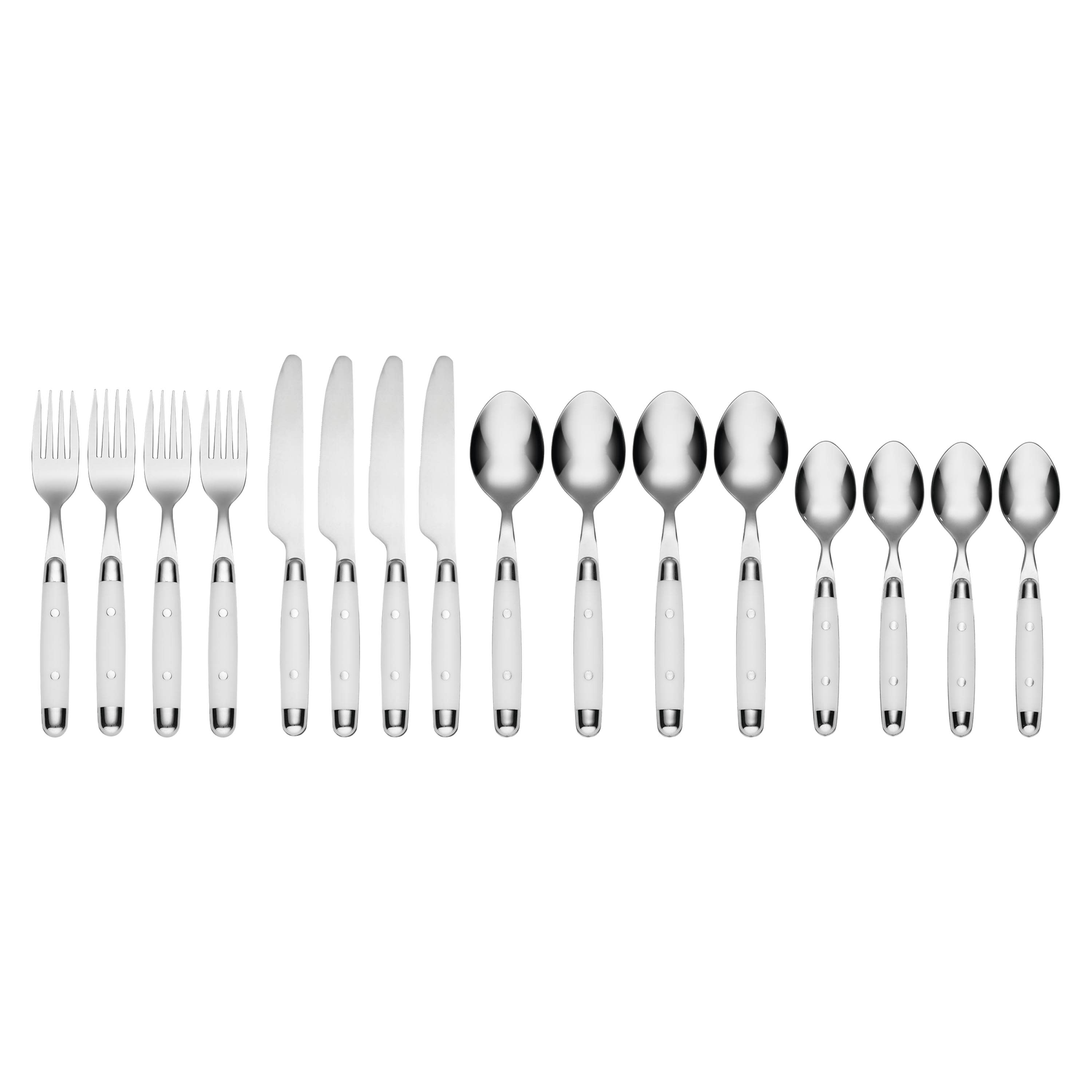 White and Stainless Steel 16-Piece Flatware Set, Service for 4