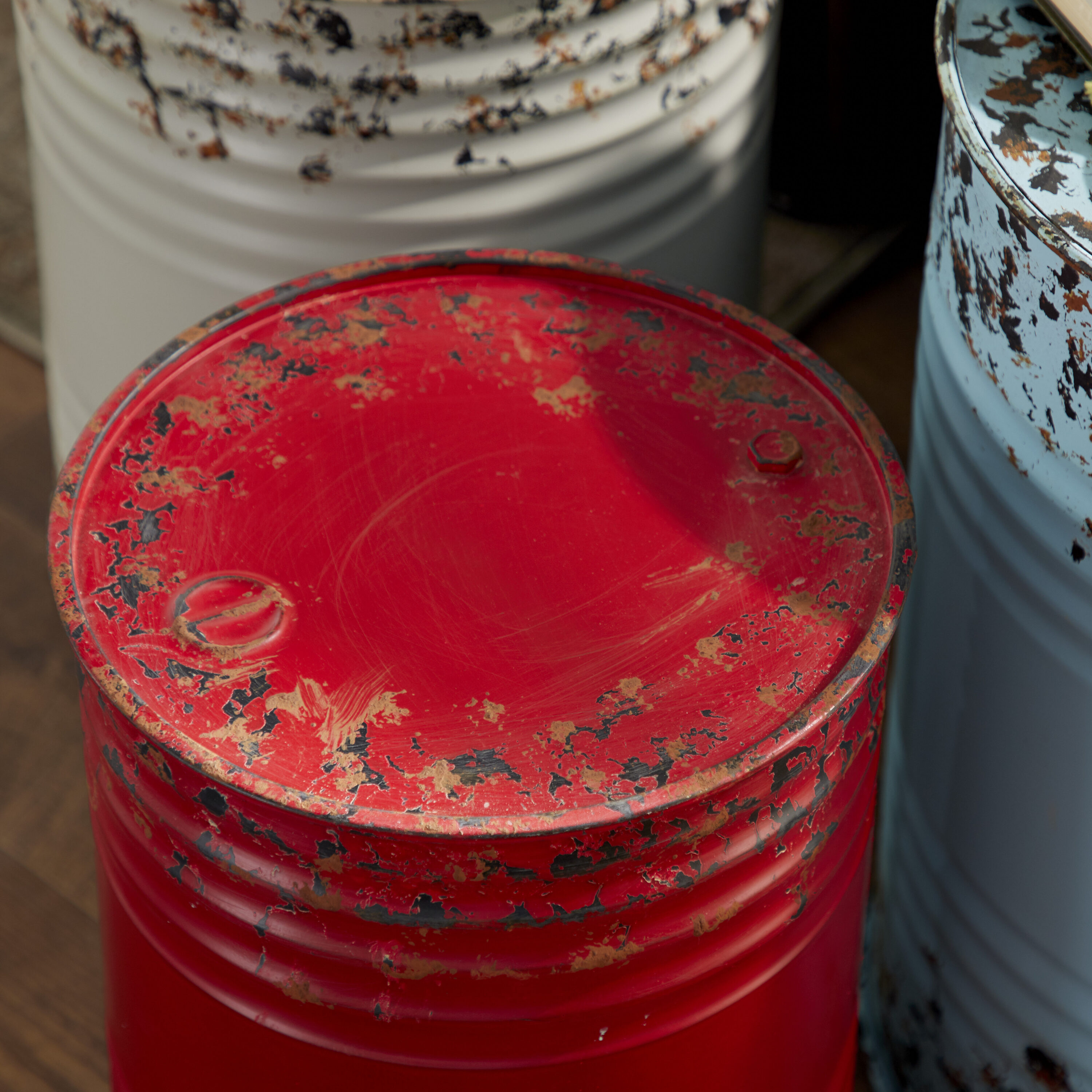 Multi Colored Metal Drum Nesting Accent Tables, Set of 3