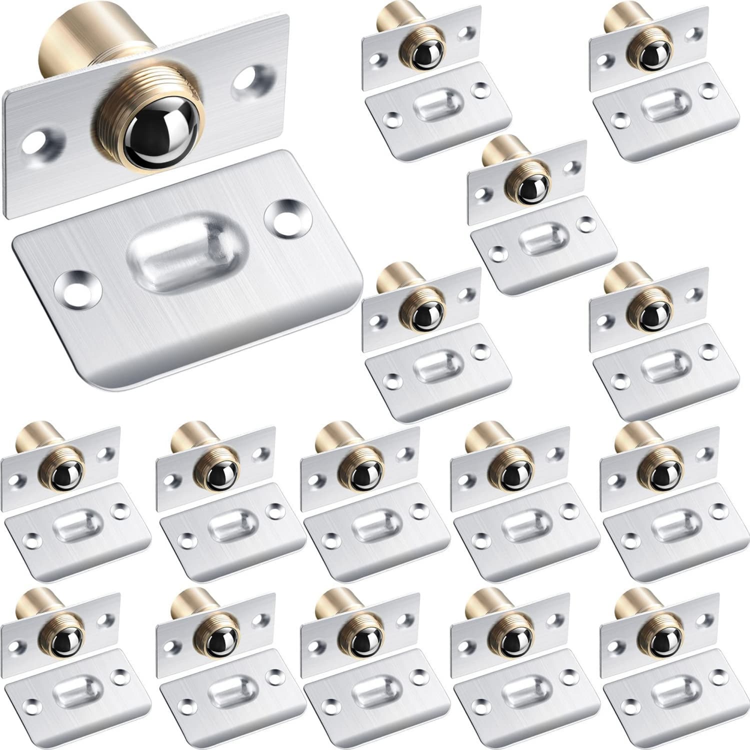 Angel Sar 16-Pack Silver Stainless Steel Ball Catch with 64 Pack Mounting Screws for Cabinets Closet Doors Home Kitchen