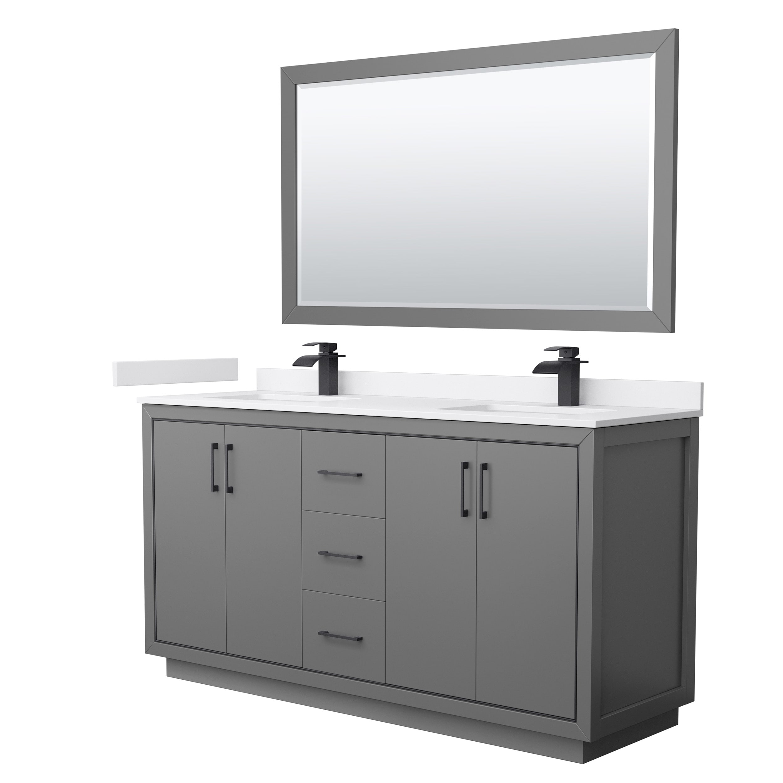 Wyndham Collection WCF111166DGBWCUNSM58 Icon 66-in Dark Gray with Matte Black Trim Undermount Double sink Bathroom Vanity with White cultured marble Cultured marble Top (Mirror Included)