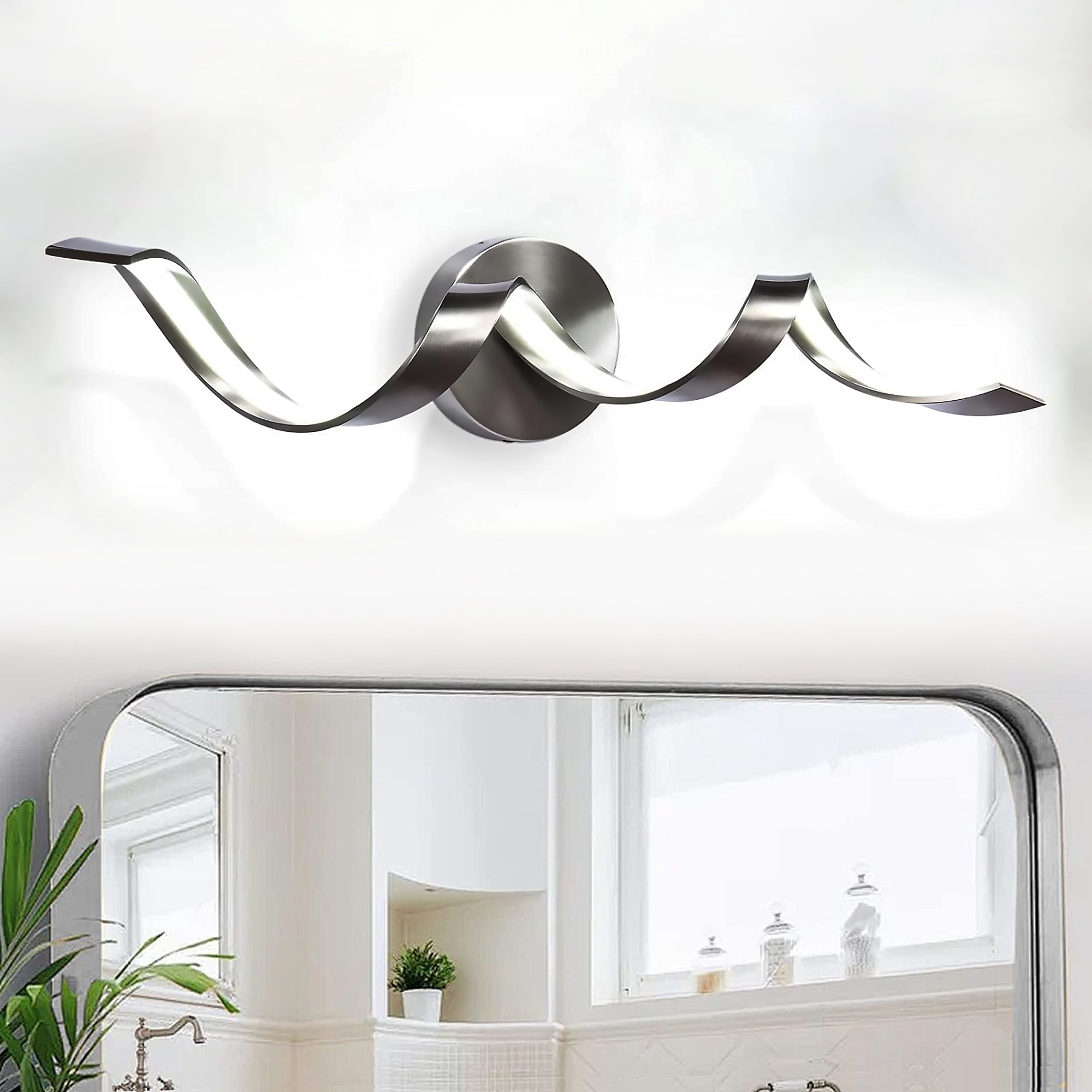 Huluwat Modern LED Bathroom Vanity Lights 24inch Dimmable Black Bathroom Lighting Fixture Over Mirror 15W Spiral Design LED Wall Light Fixtures