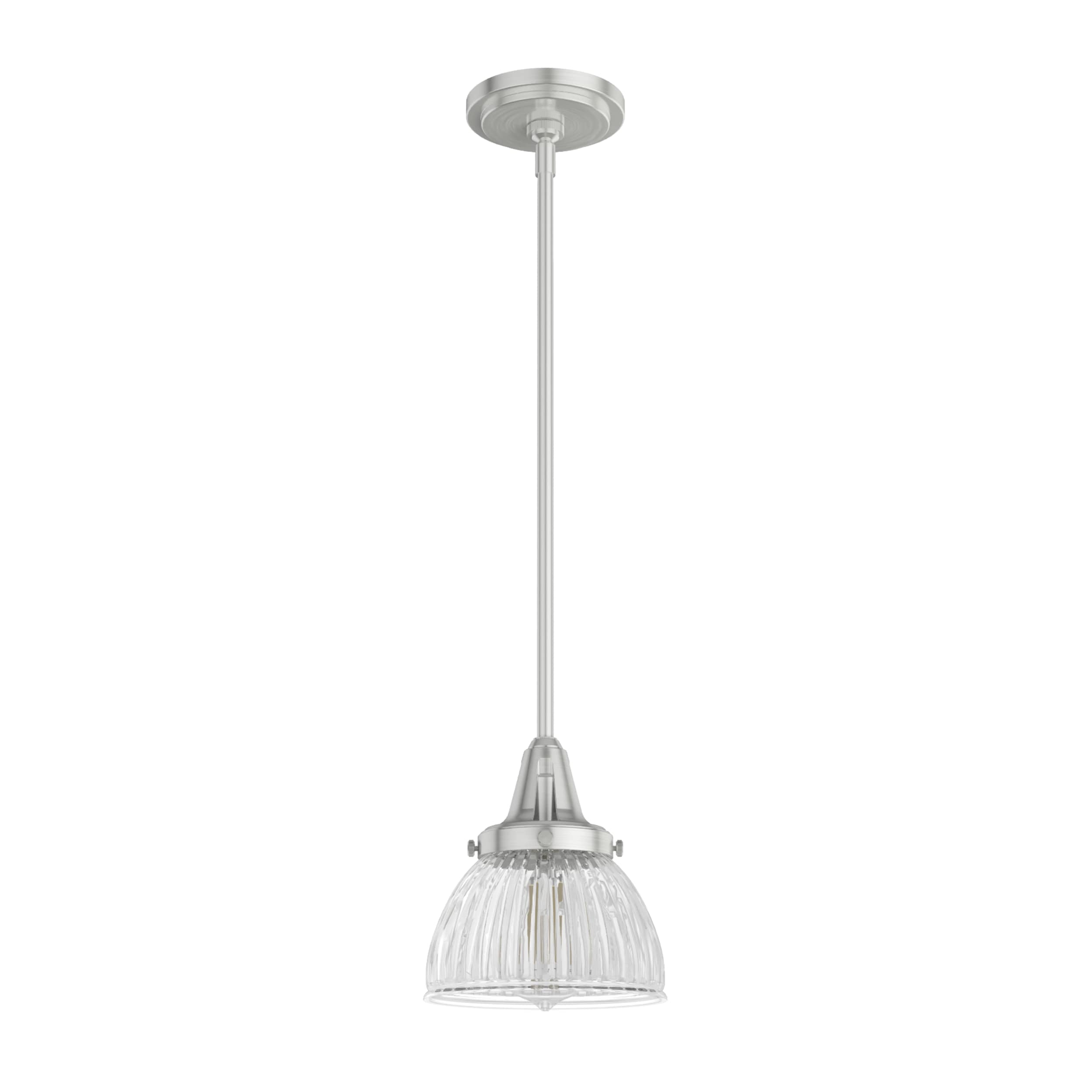 Hunter 19327 Cypress Grove 1 -Light Brushed Nickel Transitional Clear glass Dome Mini Hanging Pendant light