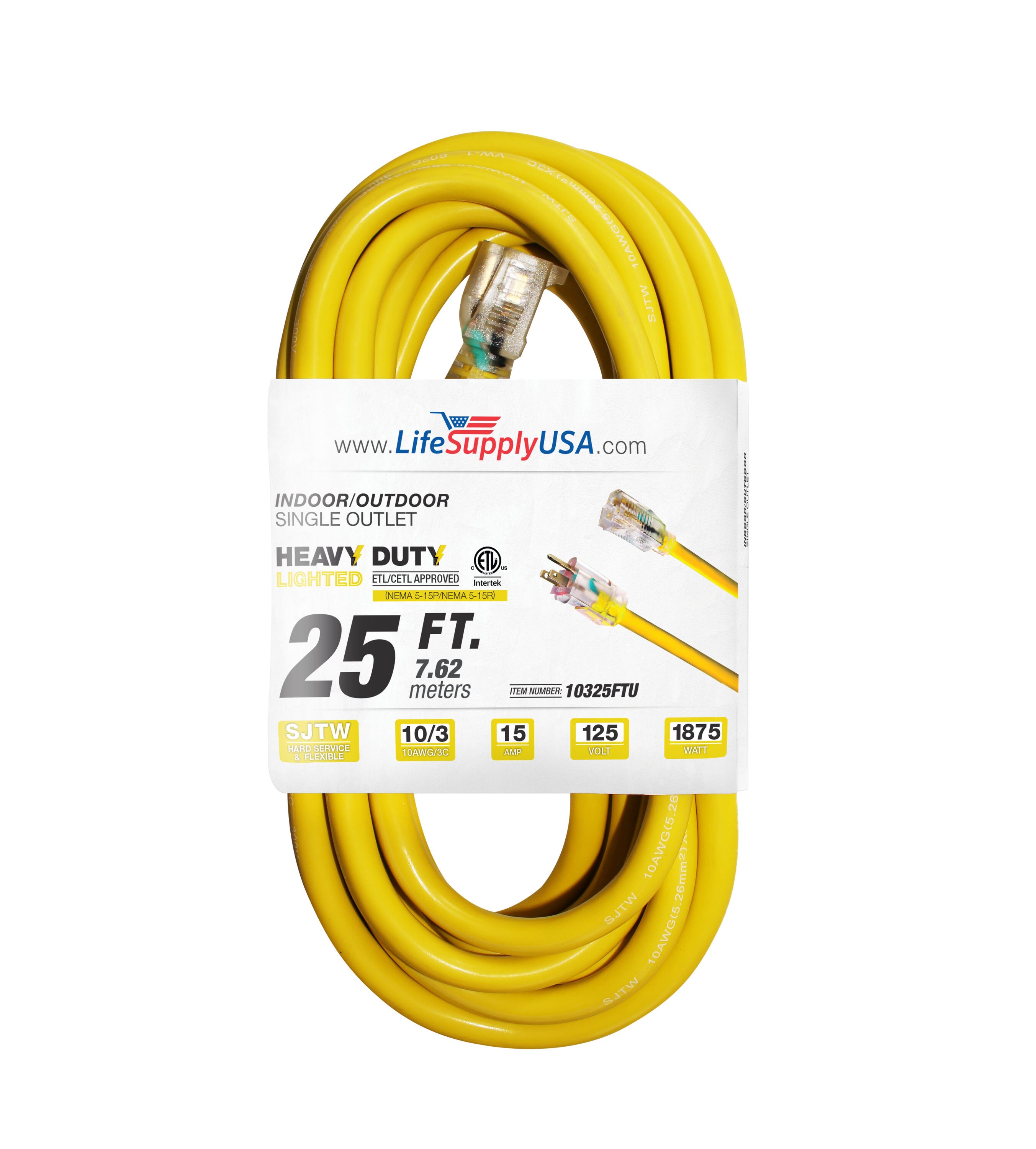 POWER FIRST, 25 ft Cord Lg, 10 AWG Wire Size, Extension Cord - 4GAD3