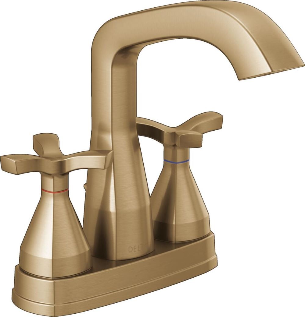 Delta 257766-CZ-PR-MPU-DST Stryke Lumicoat Champagne Bronze 4-in centerset 2-handle WaterSense High-arc Residential Handle Bathroom Sink Faucet with Drain