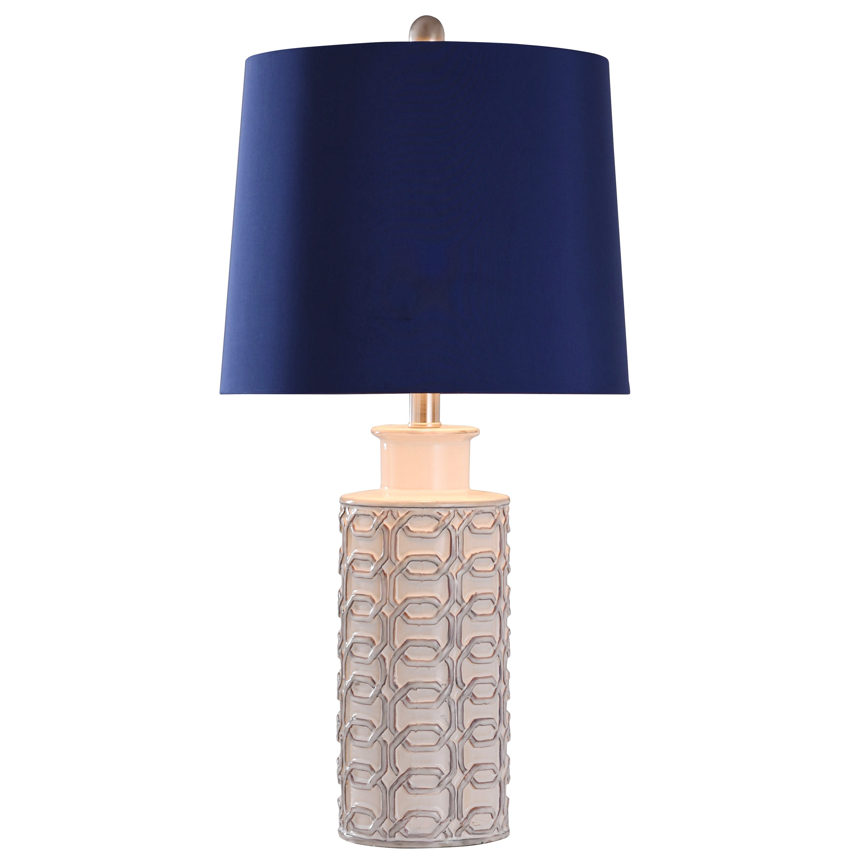 Blue and Cream Ceramic Table Lamp with Steel Accents