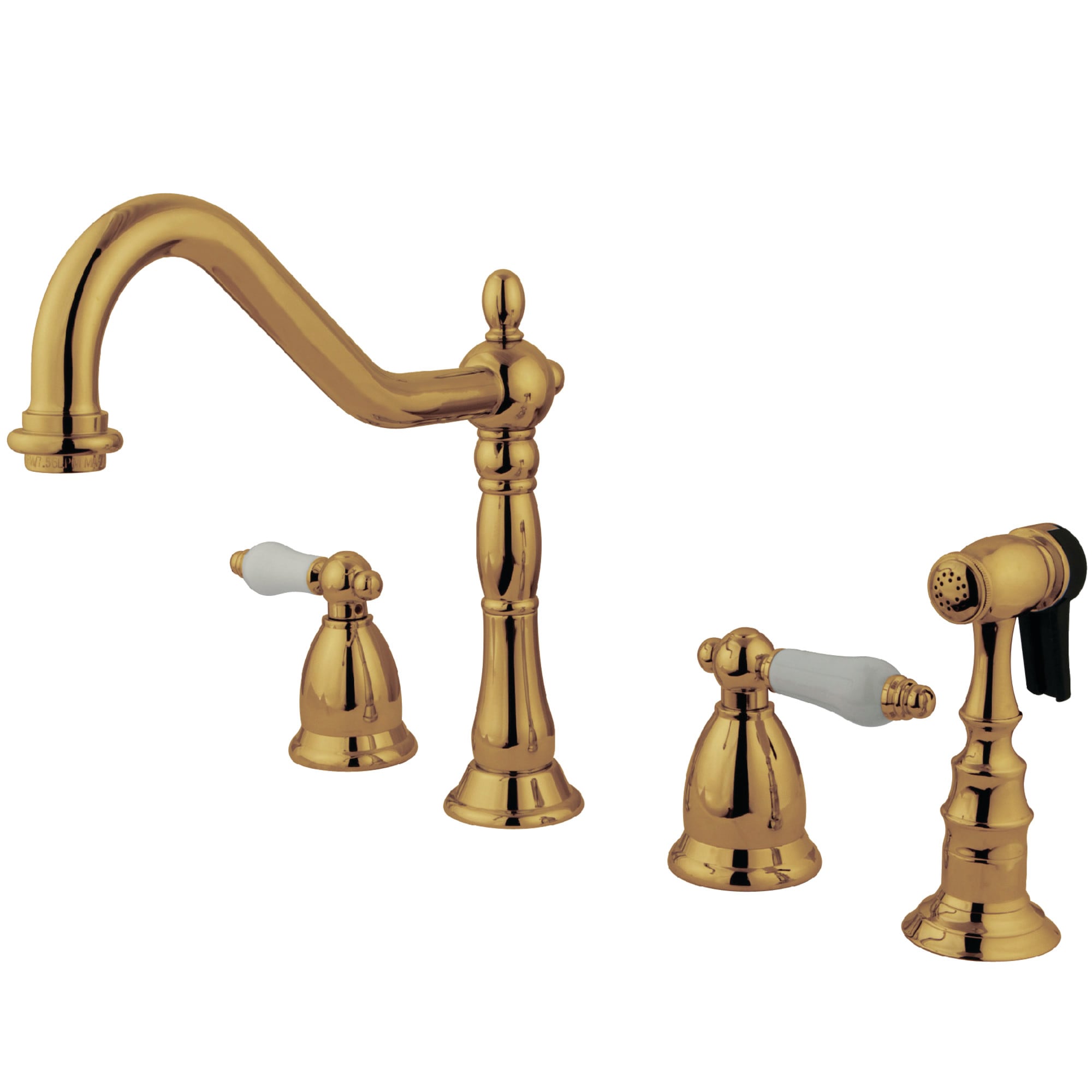 Kingston Brass WLKS1792PLBS Heritage Polished brass Double Handle Deck-mount Kitchen Faucet with Sprayer ( Side Sprayer Included )
