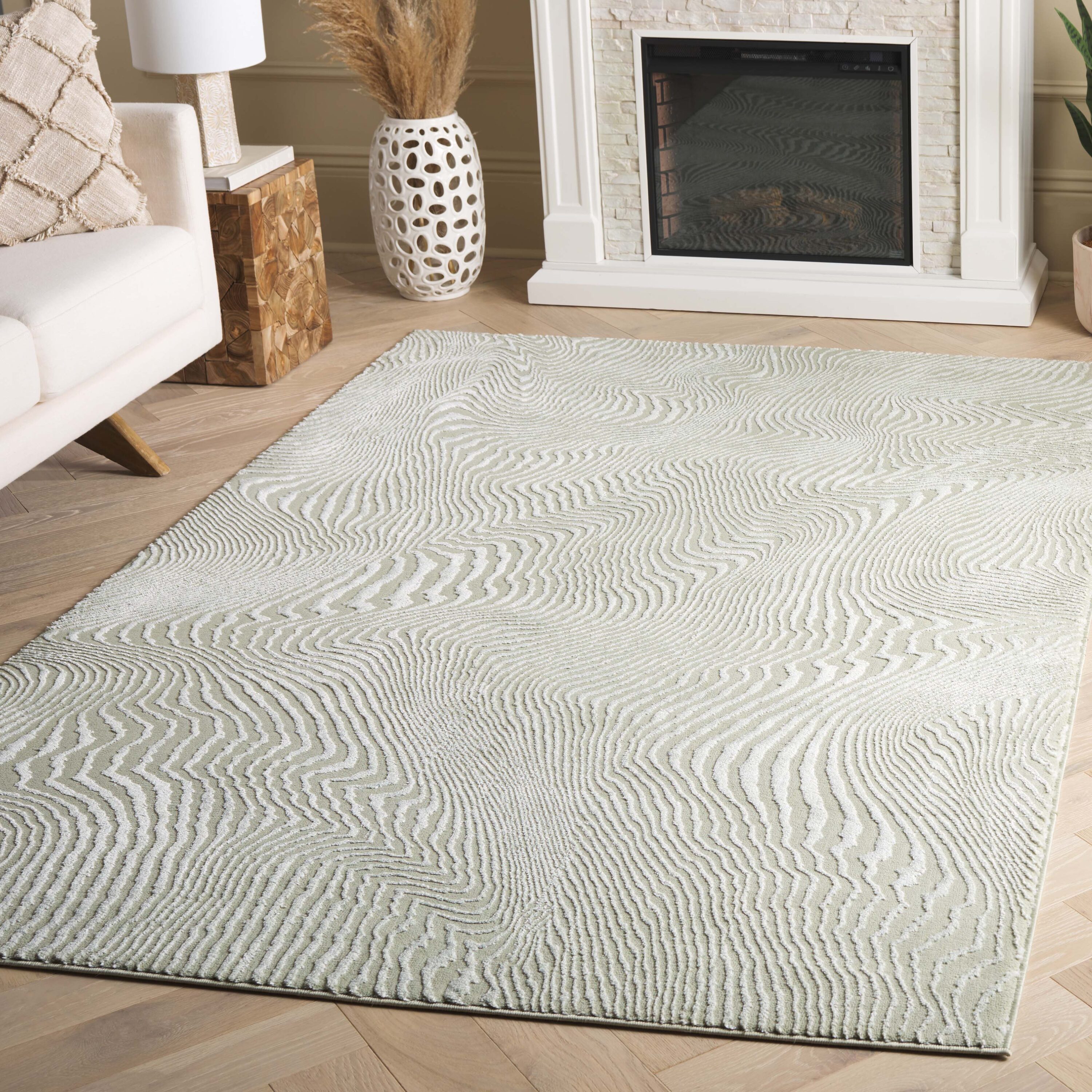 Revive 8 x 10 (ft) Loomed Polyester Sage/Ivory Rectangular Indoor Abstract Mid-Century Modern Spot Clean Only Area rug