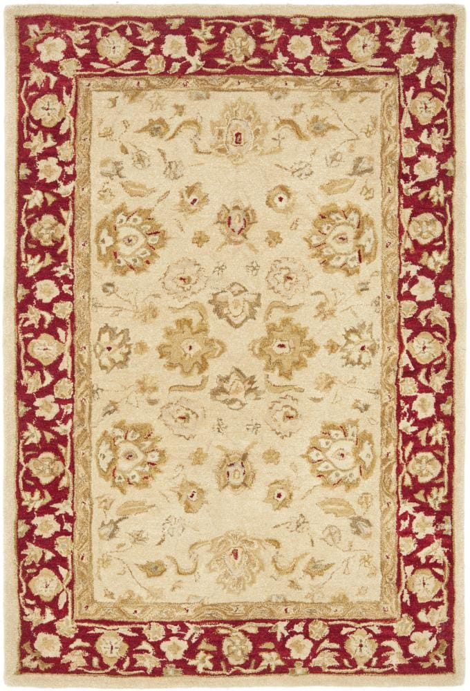 Safavieh AN522C-4 Anatolia Cilcia 4 x 6 (ft) Tufted Wool Ivory/Red Rectangular Indoor Floral/Botanical Vintage Area rug