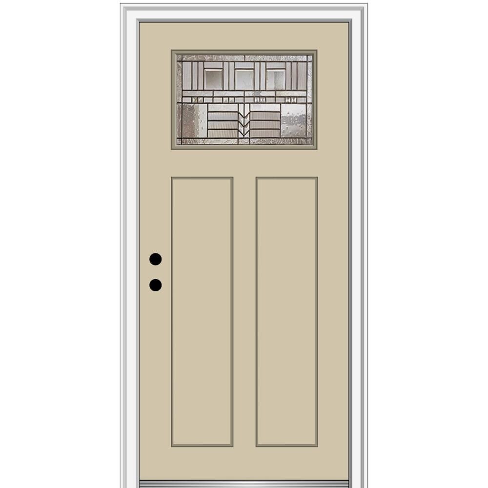MMI DOOR ZZ3664275R 32-in x 80-in x 4-9/16-in Fiberglass Craftsman Right-hand inswing Wicker Painted Prehung Front Door with Brickmould Insulating core