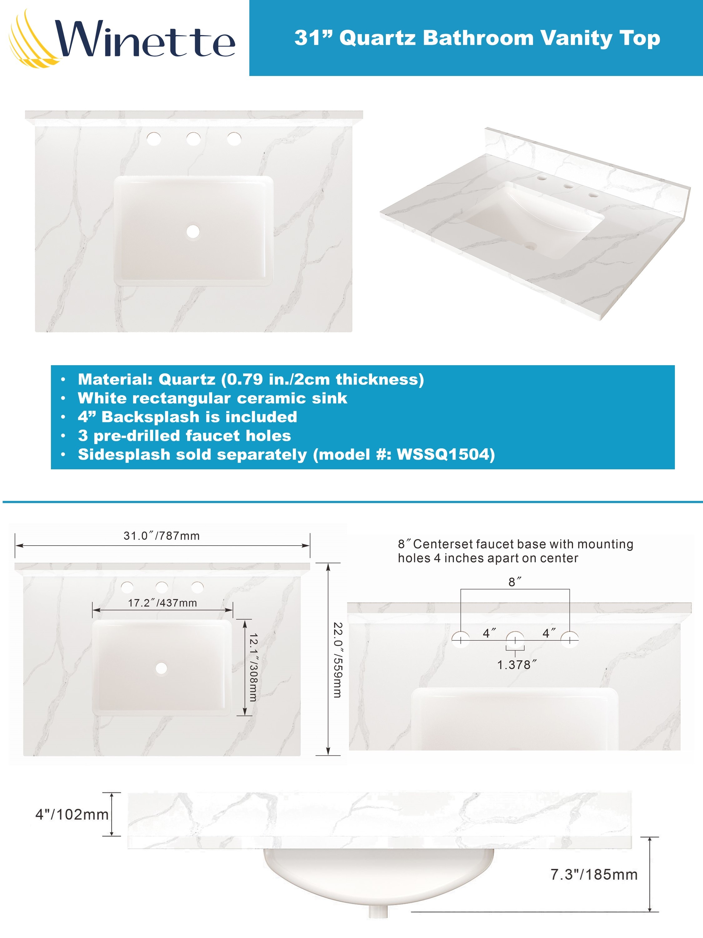 Winette WVTQ1504-31 Vanity-Tops - View #2