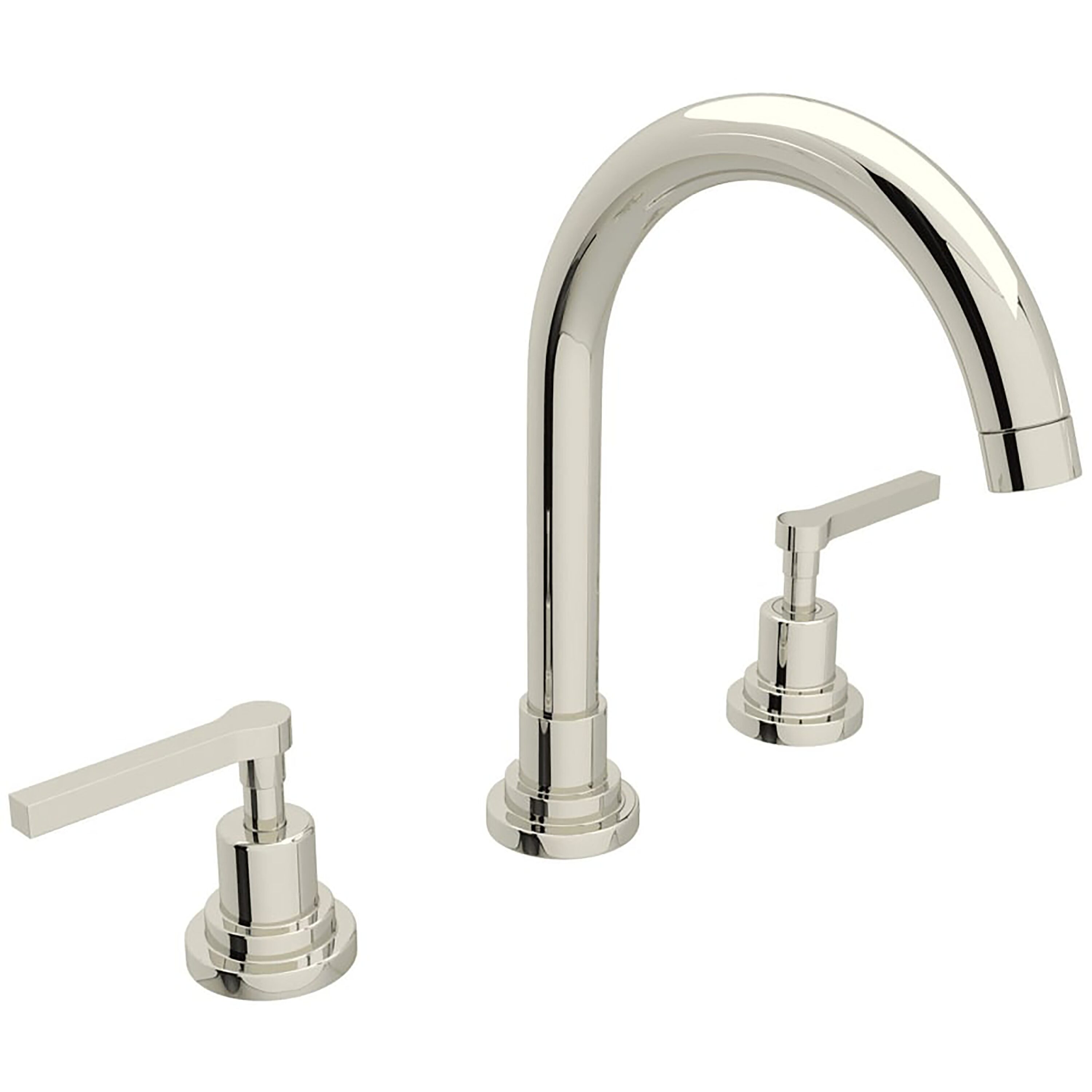 Rohl A2208LMPN-2 Polished Nickel Widespread 2-handle Mid-arc Residential Handle Bathroom Sink Faucet with Drain