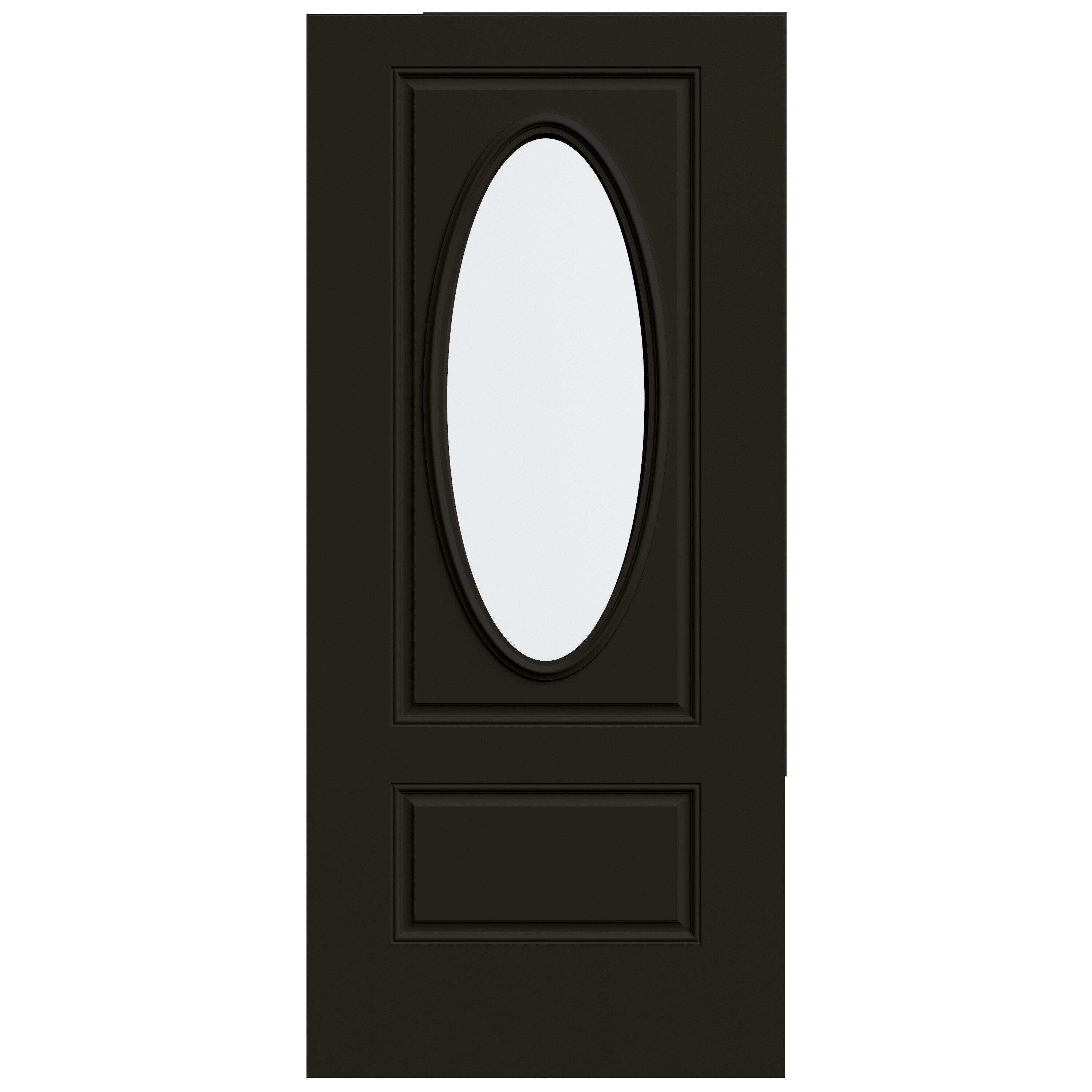 JELD-WEN LOWOLJW230400293 36-in x 80-in x Steel Oval lite Universal reversible Black Painted Slab Front Door Insulating core