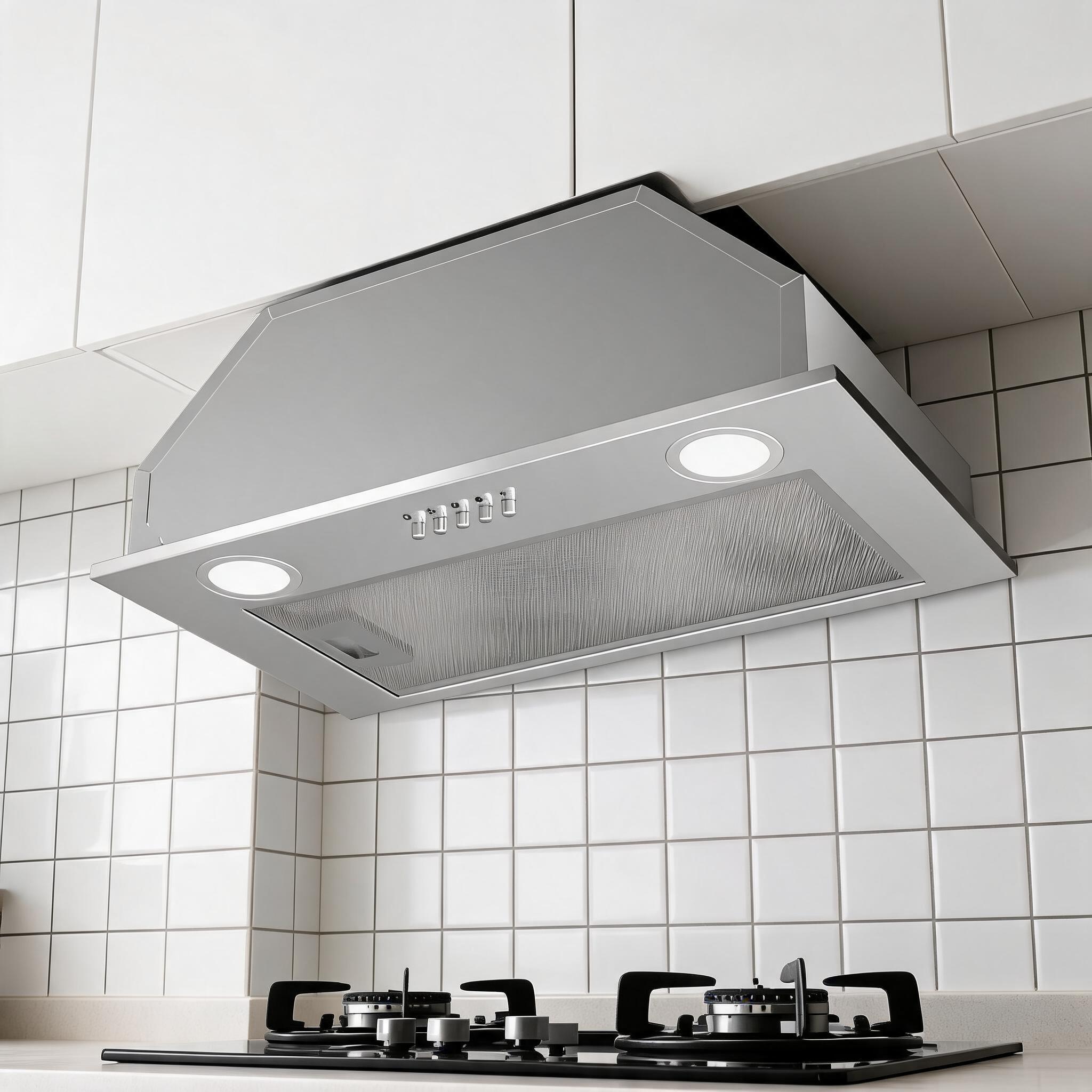 Garvee Range Hood 30 in Under Cabinet Cold-Rolled Steel and Galvanized Steel Stove Vent Hood 90W 3-Speed Exhaust Fan Mechanical Button Controls LED Lights Matte Black #HQ-C-S3-36PA-4ME7